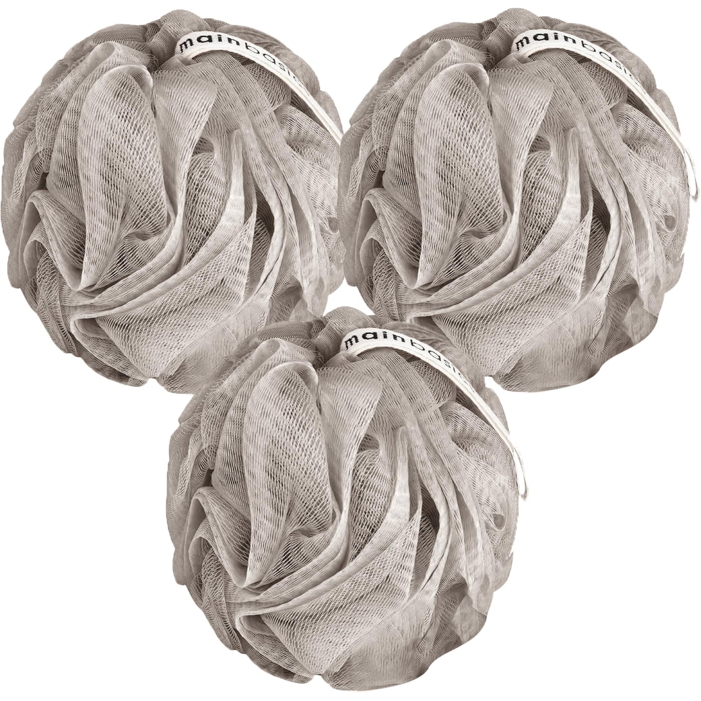 MainBasics Bath Shower Loofah Sponge Pouf Body Scrubber Exfoliator Body Wash Sponge (Set of 3, Airy Blossom)