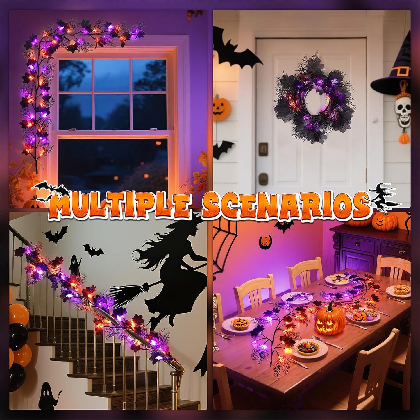 kuaima Halloween Light up Garland with 54 Purple and Orange LED Lights, 6.56 FT Lighted Willow Vine Twig Battery Operated for Indoor Decor, 8 Modes with Timer Function
