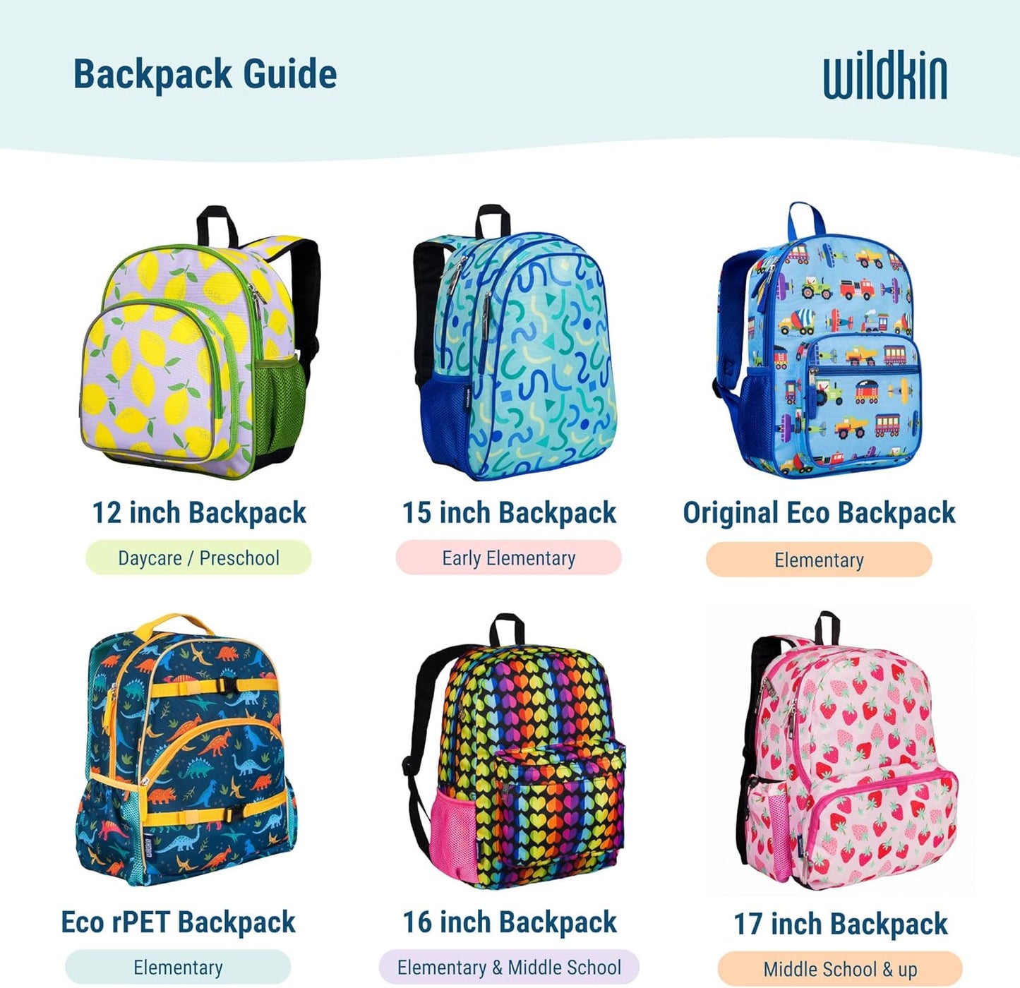 Wildkin 16-inch Kids Backpack – Durable, Padded & Spacious School Bag for Boys & Girls - Blue Stripes