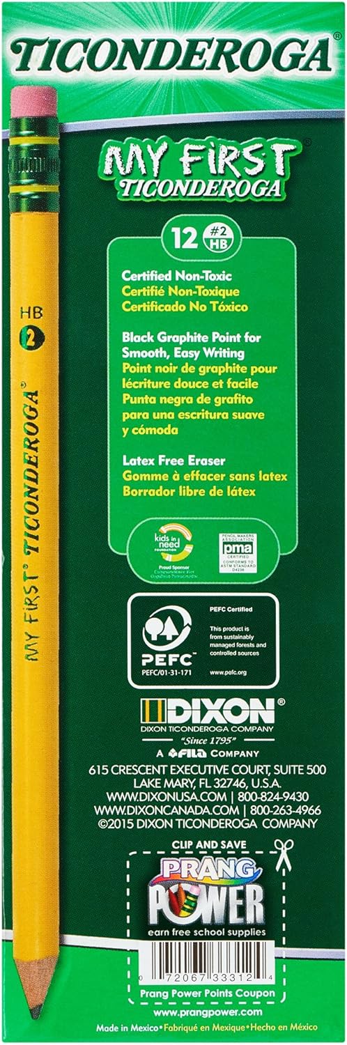 Ticonderoga My First Primary Size #2 Beginner Pencils 6 Boxes of 12, 72 Pencils Total (33312SP)
