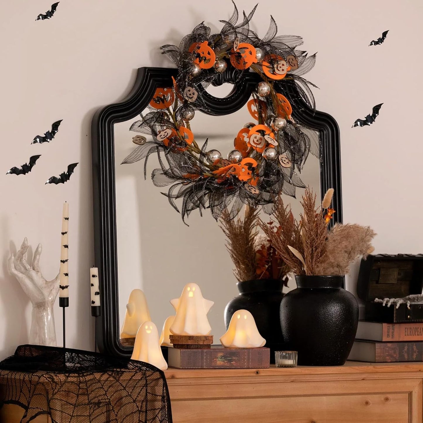 Light Up Ghost Halloween Decor, 5" Cute Halloween Decorations Indoor, 3PCS LED Ceramic Ghost for Halloween Table, Desk, Tray, Shelf, Bedroom Decor, White Spooky Decorative Ghosts Figurines