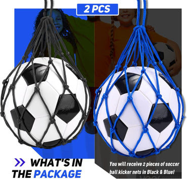 TOBWOLF 2PCS Football Kick Trainer, Soccer Return Trainer Net Fits Ball Size 3, 4, 5, Hands-Free Football Kick Throw Solo Practice Training Aid, Adjustable Waist Belt Soccer Ball Trainer Net