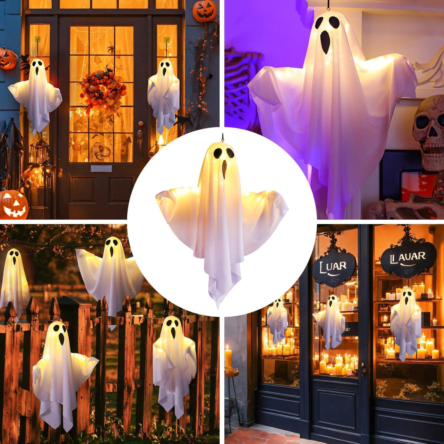 Hanging Ghost Halloween Decorations, Outdoor/Indoor Halloween Decor, Cute Flying Ghosts with Adjustable Arms, Perfect for Trees, Lawns, Porches, Yards, Balconies, and Gardens