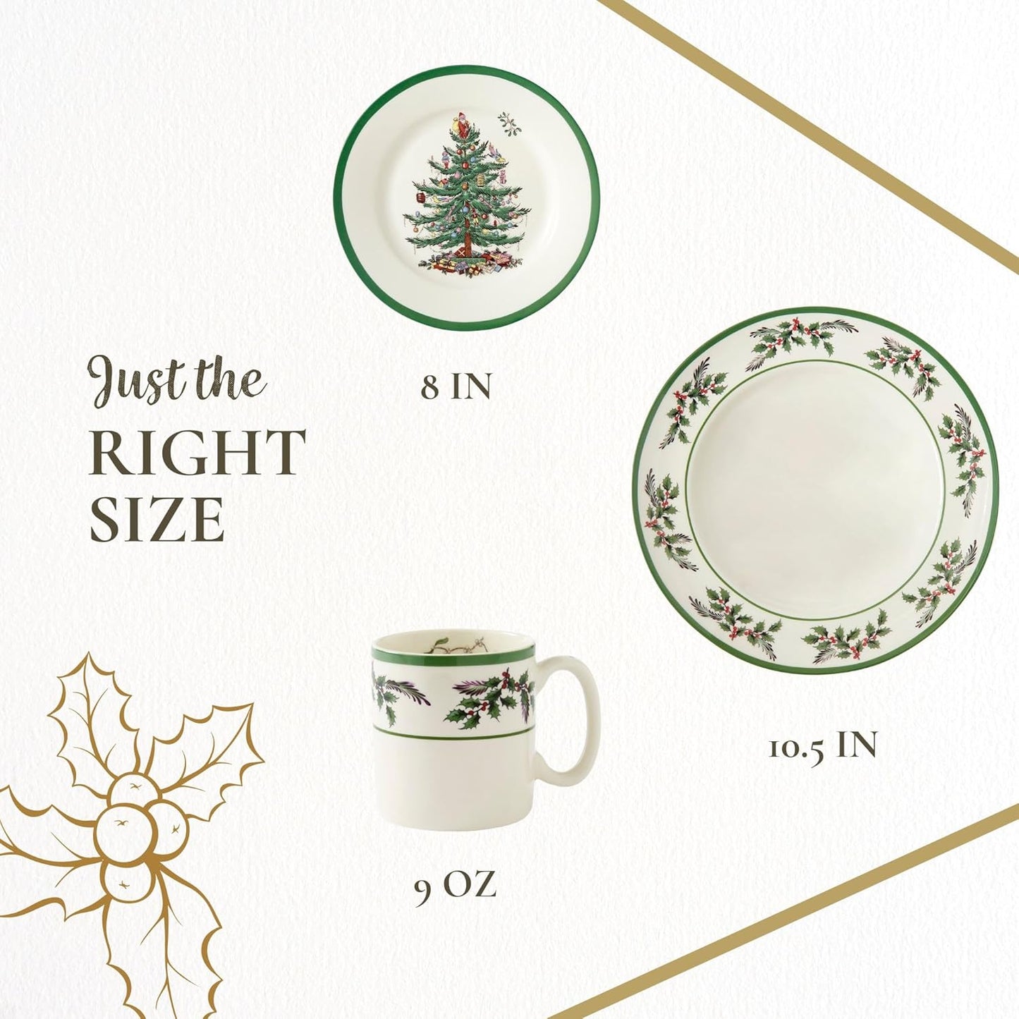 Spode Christmas Tree 12-Piece Dinnerware Set (Service for 4) - Festive Holiday Tableware with Plates & Mugs - Fine Earthenware Christmas Dinnerware - Microwave & Dishwasher Safe