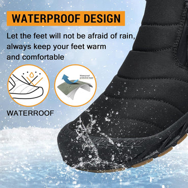 Snow Boots Mens Waterproof Winter Boots Fur Lined Warm Ankle Boots Zipper Closure Slip on Outdoor Boot Comfortable Walking Shoes