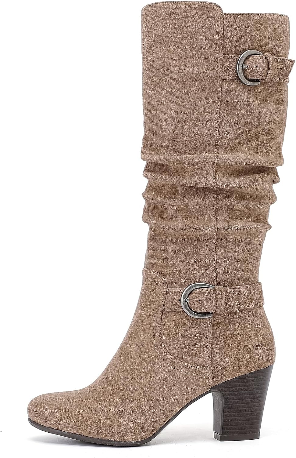 Women's Slouchy Knee High Boots with Chunky Heel, Pointed Toe, Comfortable and Fashionable Fall Winter Boots for Women.
