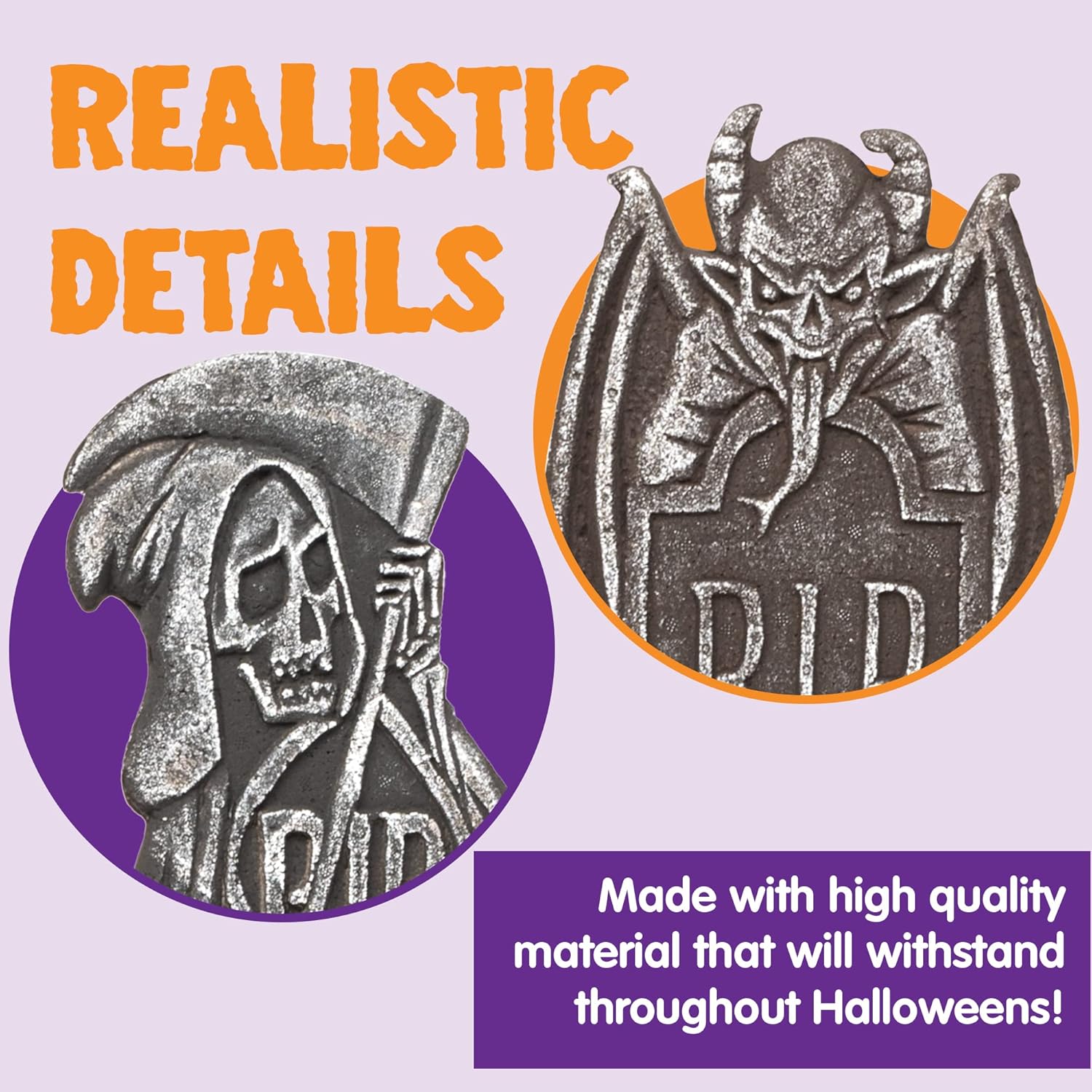 JOYIN 17” Halloween Tombstones for Graves Decorations Outdoor (5 Pack), Foam RIP Graveyard Headstone Decorations and 12 Bonus Metal Stakes for Halloween Yard Lawn Decor