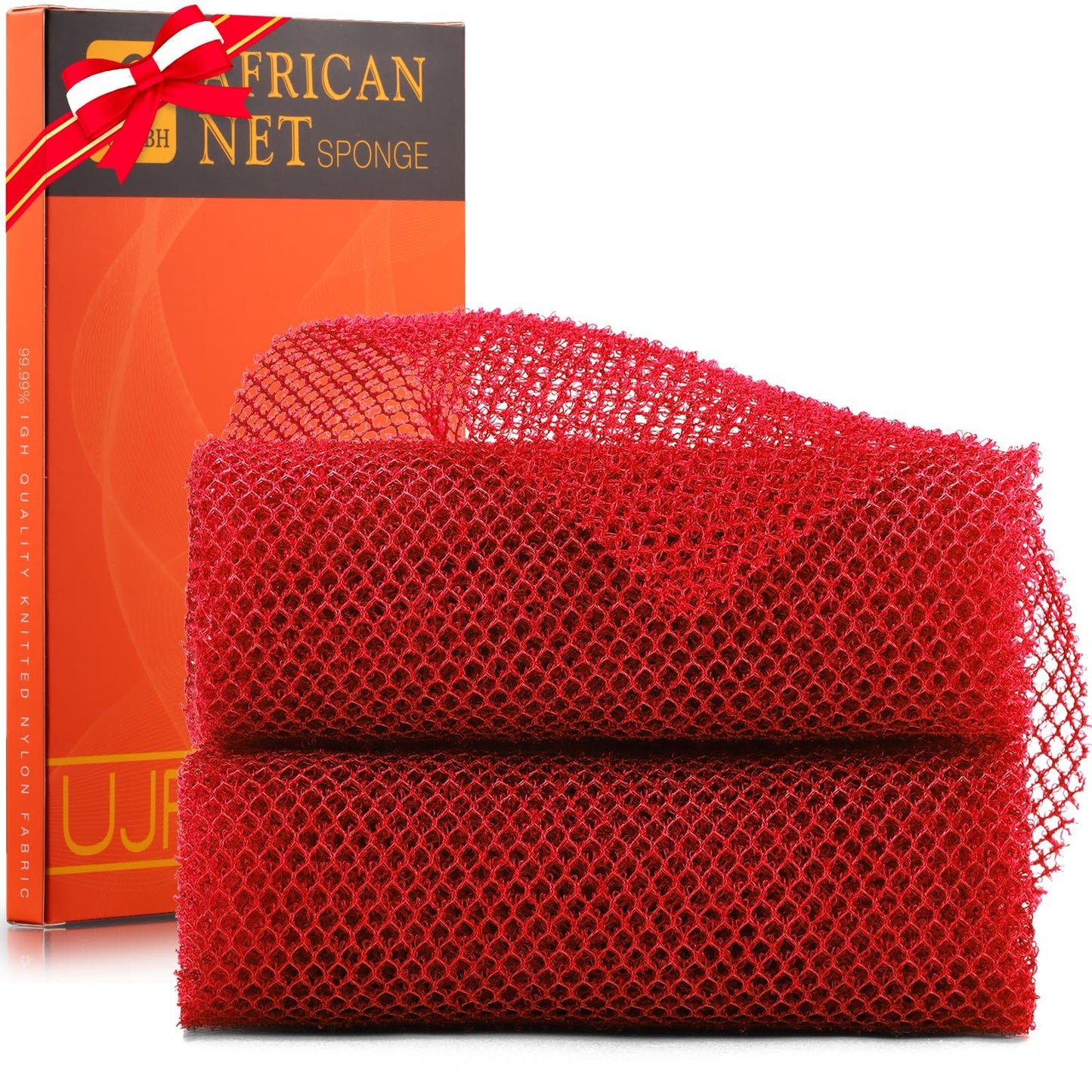 UJFQBH 3 Pieces African Bath Sponge African Net Long Net Bath Sponge Exfoliating Shower Body Scrubber Back Scrubber Skin Smoother,Great for Daily Use (Pink,Yellow,Purple)