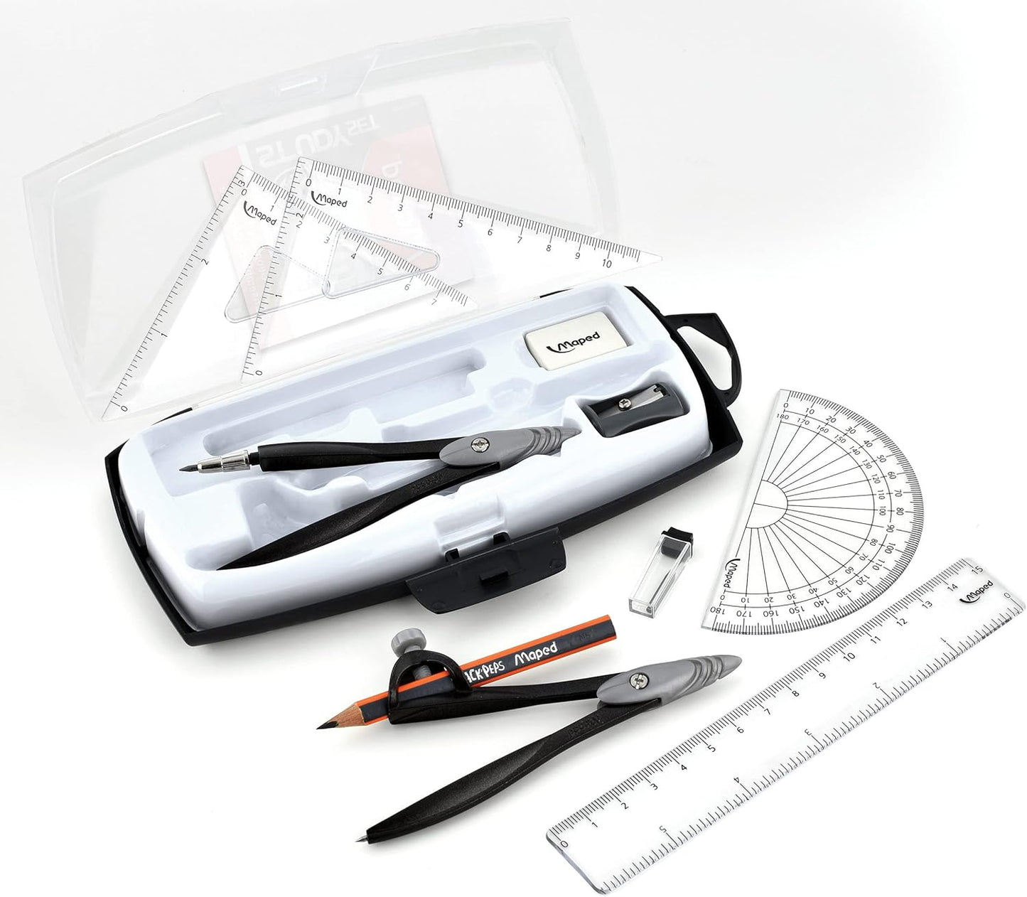 Maped Study Geometry 10 Piece Set - Advanced Student Kit - Precision Tools - Durable & Ergonomic Design - Enhances Creativity - Quality Materials