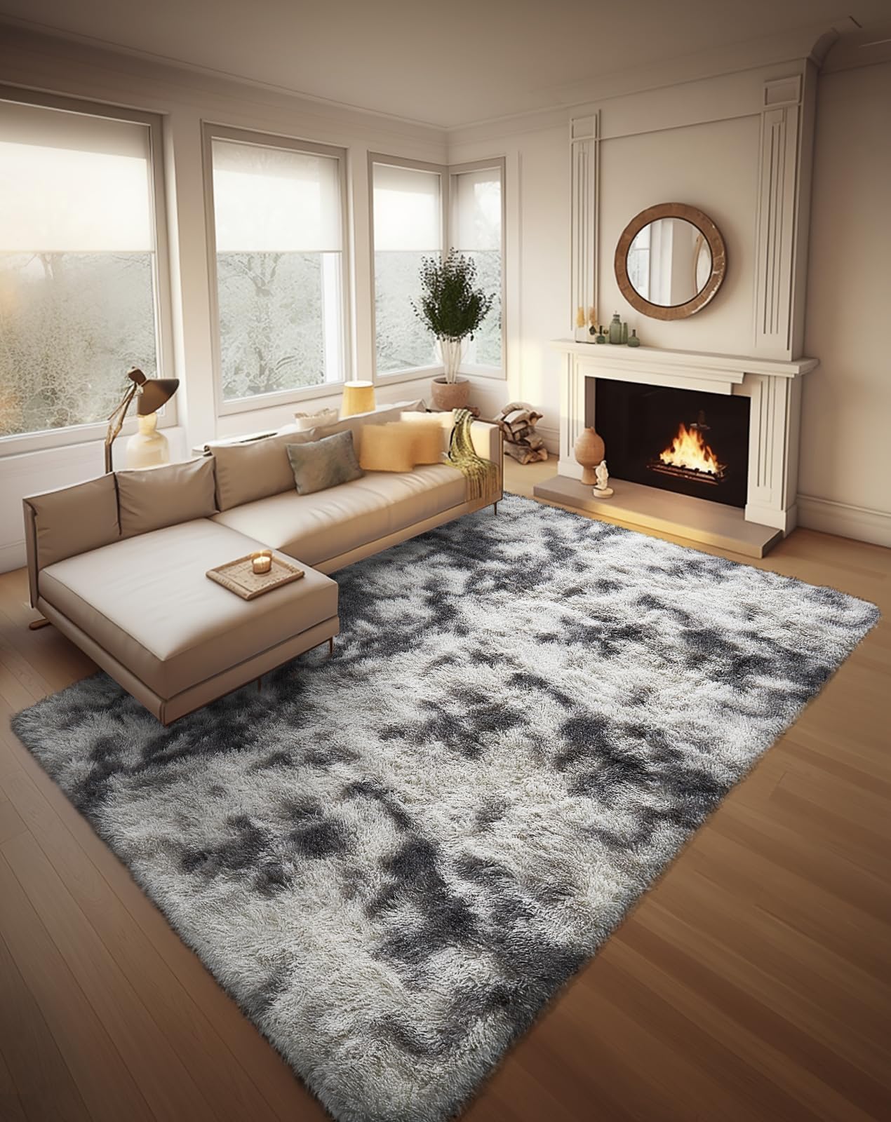 Ophanie Area Rugs for Bedroom Living Room, Grey Fluffy Fuzzy Shag Shaggy Soft Plush Carpet, 4x6 Indoor Floor Gray Rug for Kids Home Dorm Decor Aesthetic