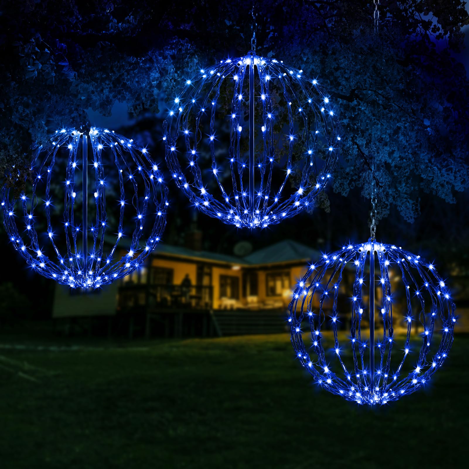 16" Christmas LED Light Globe (3 Pack) with Multiple Auto Timing and Glow Modes, Folding Light Ball for Holiday Decor, Patio, Indoor/Outdoor Decorations LED Ball Lights Sphere (Color-Changeable)