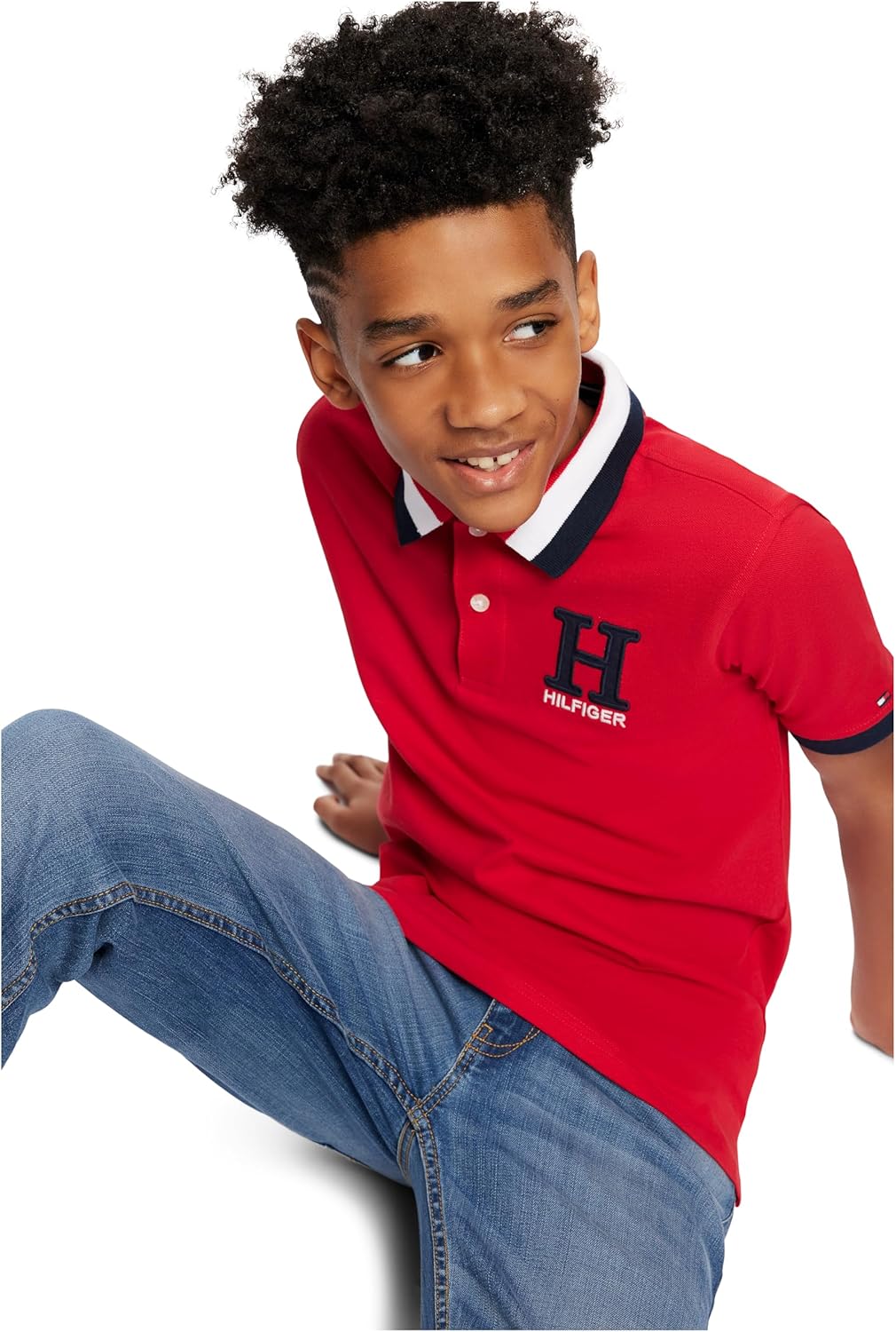 Tommy Hilfiger Boys' Short Sleeve Premium Pique Polo Shirt, Button Closure, Soft & Comfortable