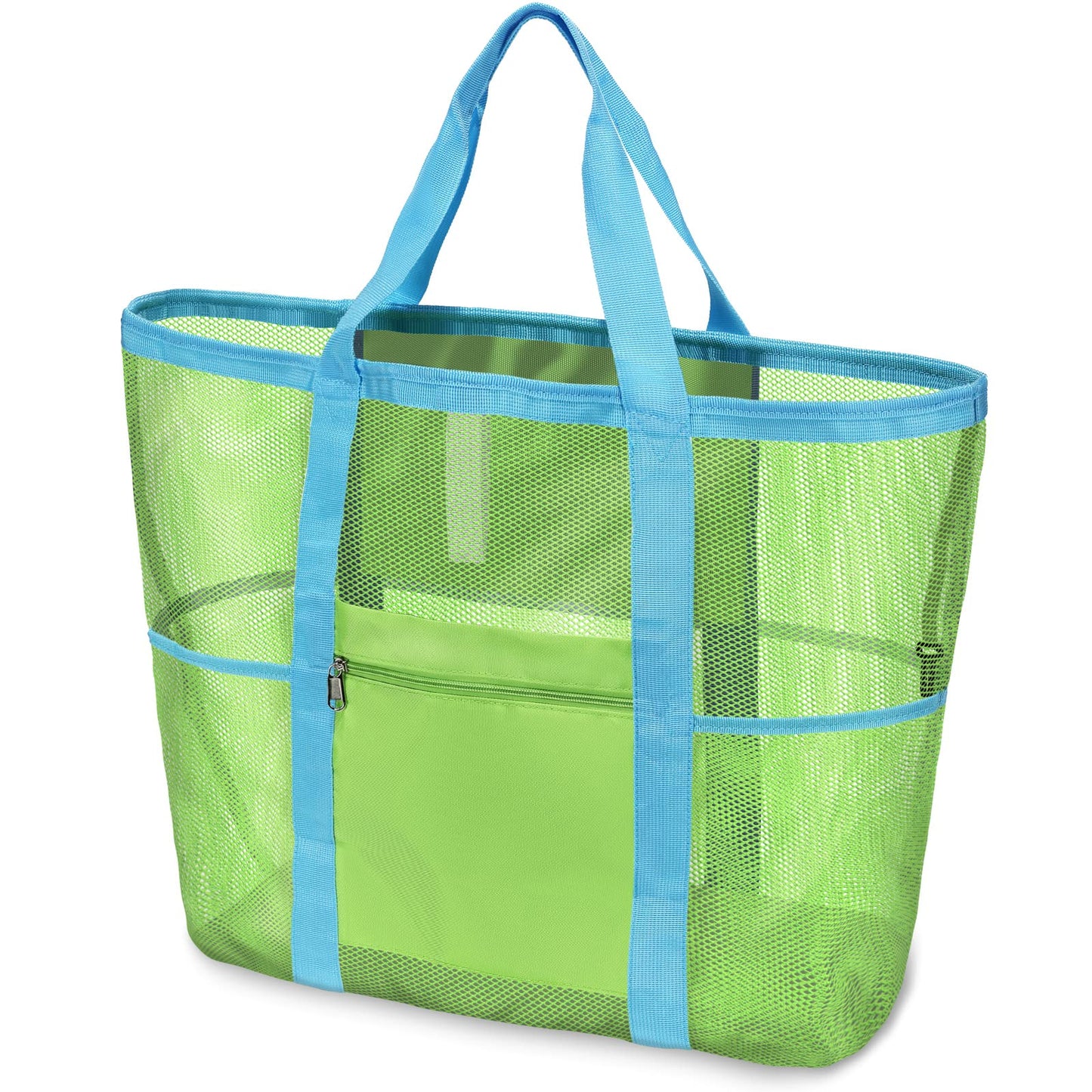 F-color Mesh Beach Bag Family - 9 Pockets Large Beach Tote for Cruise Vacation Essentials
