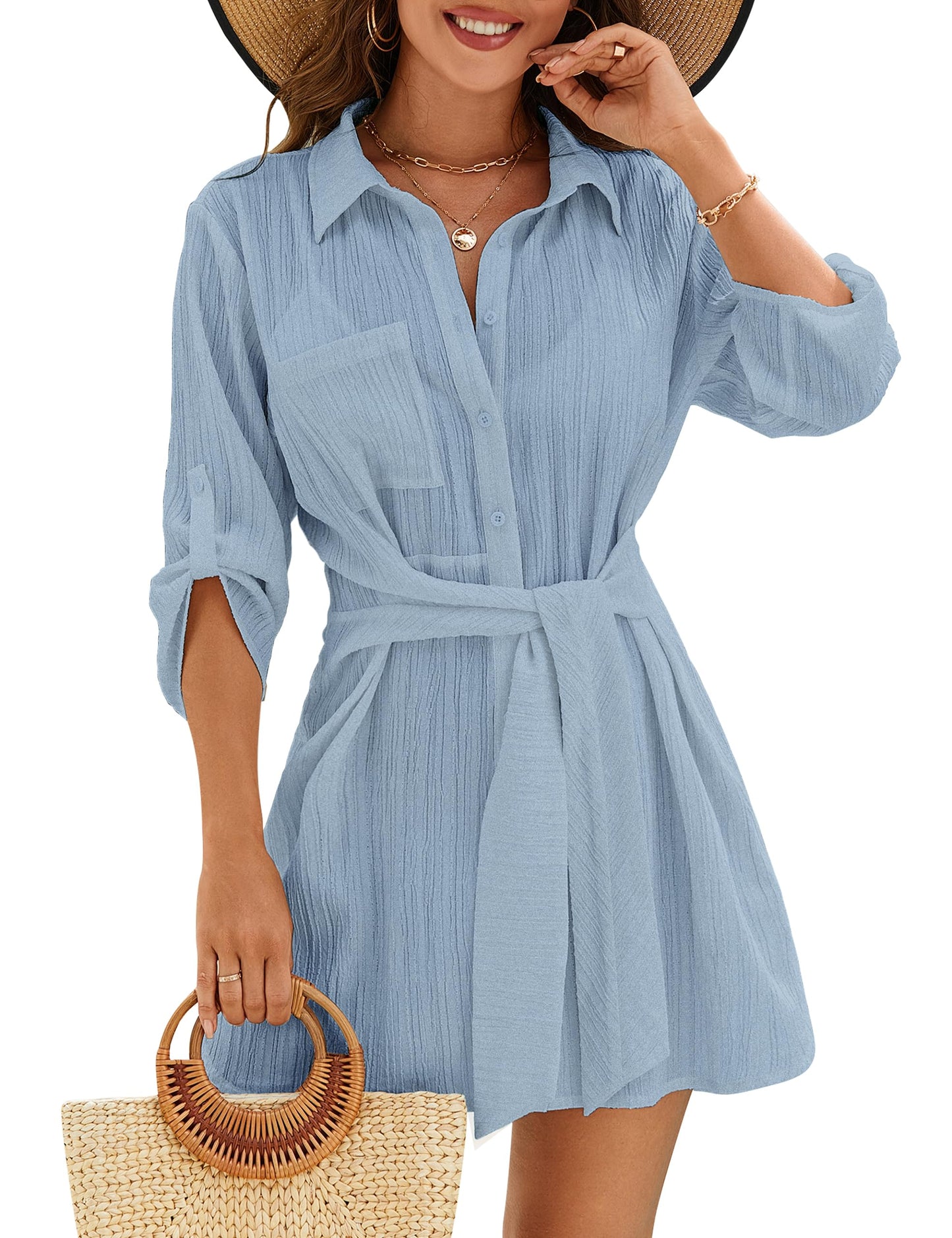 Blooming Jelly Womens Swimsuit Coverup Bikini Bathing Suit Cover Up Tie Side Beach Dress Shirt