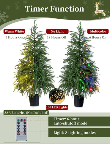 BLOSMON Outdoor Christmas Trees for Porch: 4 Ft Norfolk Pine Tree with 100 LED Lights Remote Control Timer 8 Lighting Modes - Small Artificial Cypress Trees Indoor Table Top Decor