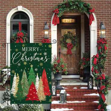 AVOIN colorlife Merry Christmas Garden Flag 12x18 Inch Double Sided Outside, Christmas Tree Snowflake Winter Holiday Yard Outdoor Decorative Flag Green