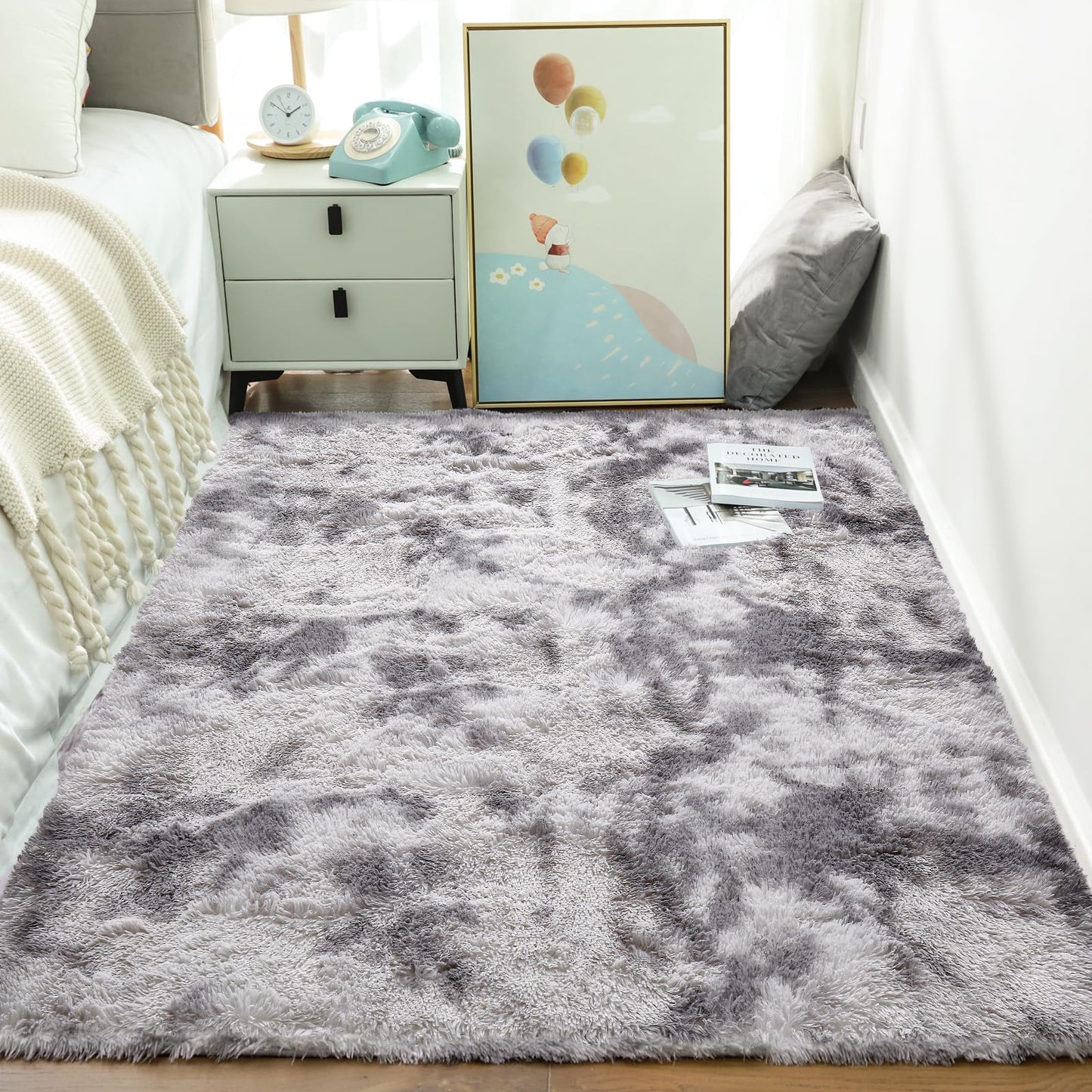 Ophanie Area Rugs for Bedroom Living Room, Grey Fluffy Fuzzy Shag Shaggy Soft Plush Carpet, 4x6 Indoor Floor Gray Rug for Kids Home Dorm Decor Aesthetic