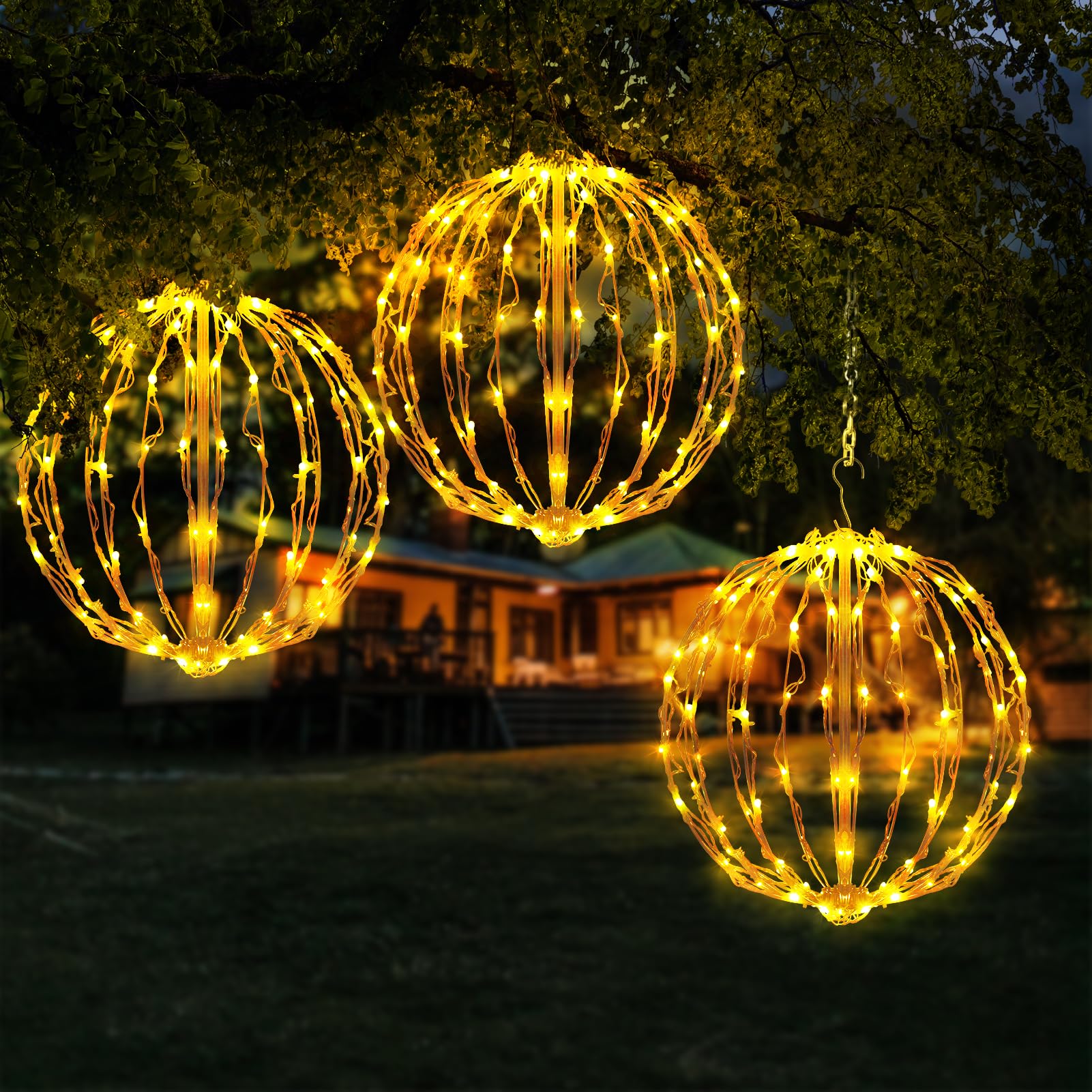 16" Christmas LED Light Globe (3 Pack) with Multiple Auto Timing and Glow Modes, Folding Light Ball for Holiday Decor, Patio, Indoor/Outdoor Decorations LED Ball Lights Sphere (Color-Changeable)