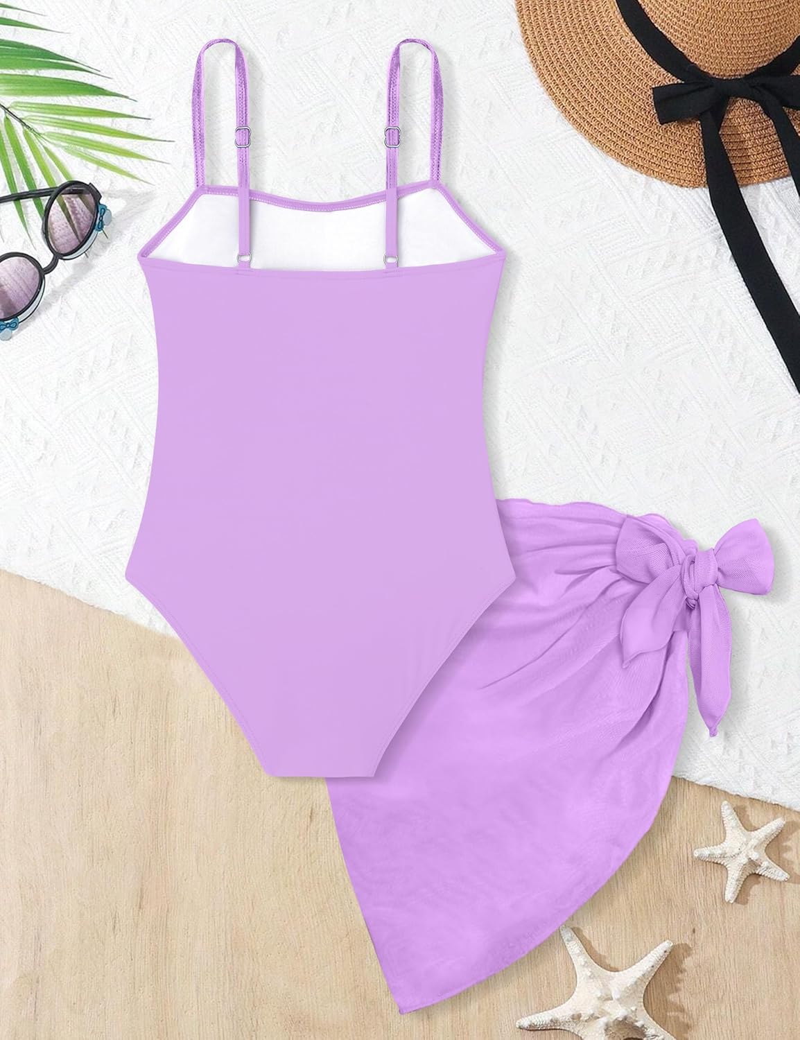 Girls Swimsuit, Adjustable Straps Cut Out One Piece Bathing Suit with Solid Color Cover Up Skirt Girls' Swimwear