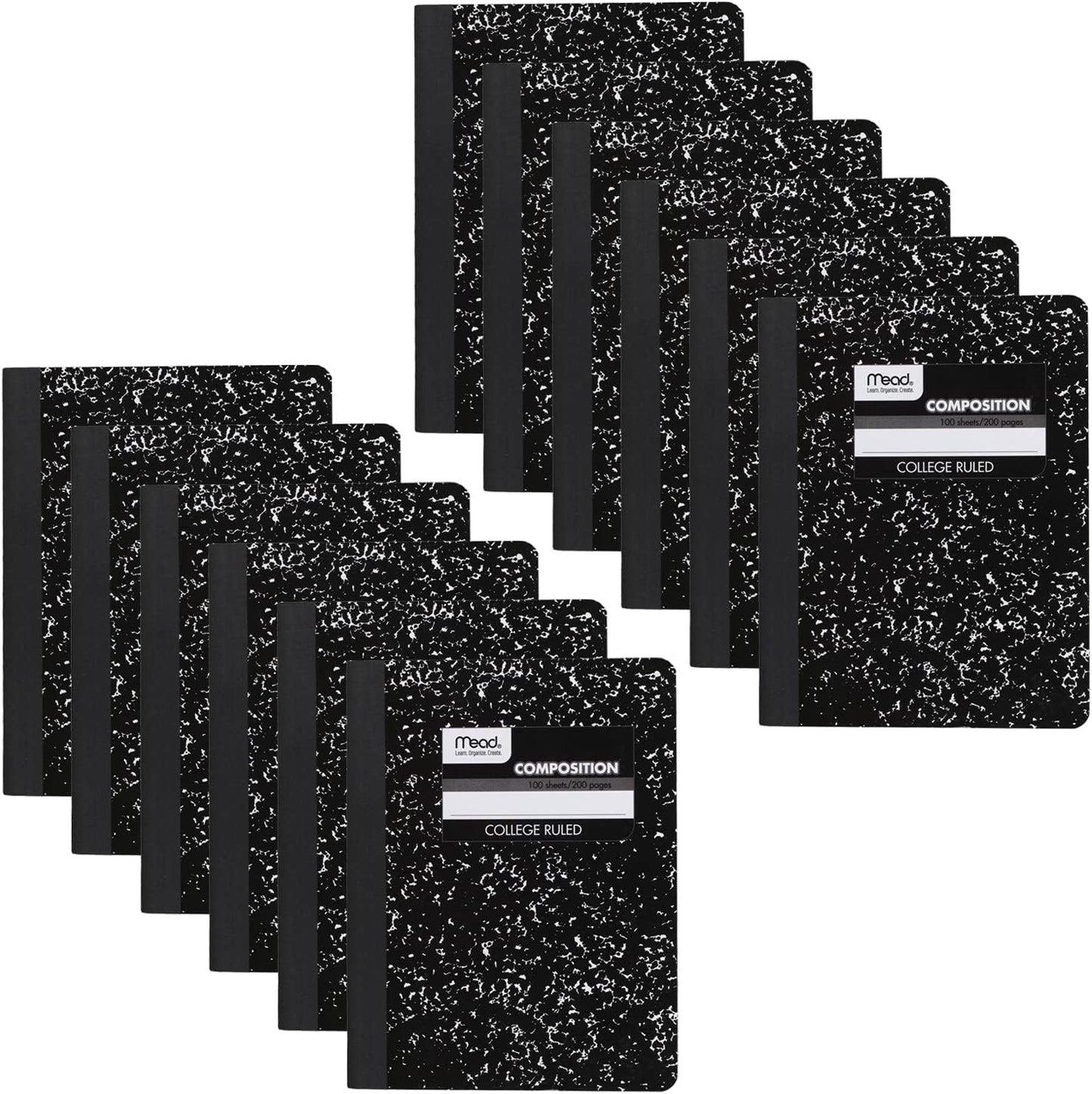 Mead Composition Notebook, 12 Pack, College Ruled Paper, 7-1/2" x 9-3/4", 100 Sheets per Comp Book, Black Marble (72938)