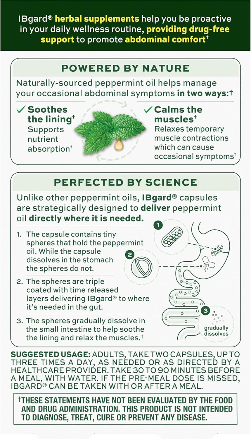 IBgard Gut Health Supplement, Peppermint Oil Capsules for Abdominal Comfort, 48 Capsules