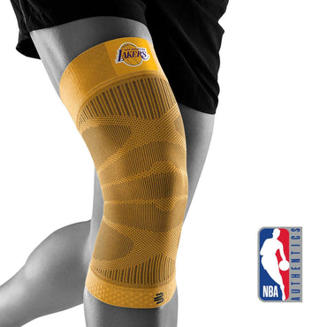 Bauerfeind Sports Compression Knee Support NBA Los Angeles Lakers - Lightweight Design with Gripping Zones for Basketball Knee Pain Relief & Performance (Lakers, S)