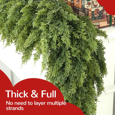 6ft Christmas Cedar Garland Artificial Realistic Thick Soft Green Faux Winter Greenery Pine Garlands for Fireplace Mantel Table Doorframe Indoor Outdoor Xmas Holiday Home Decoration