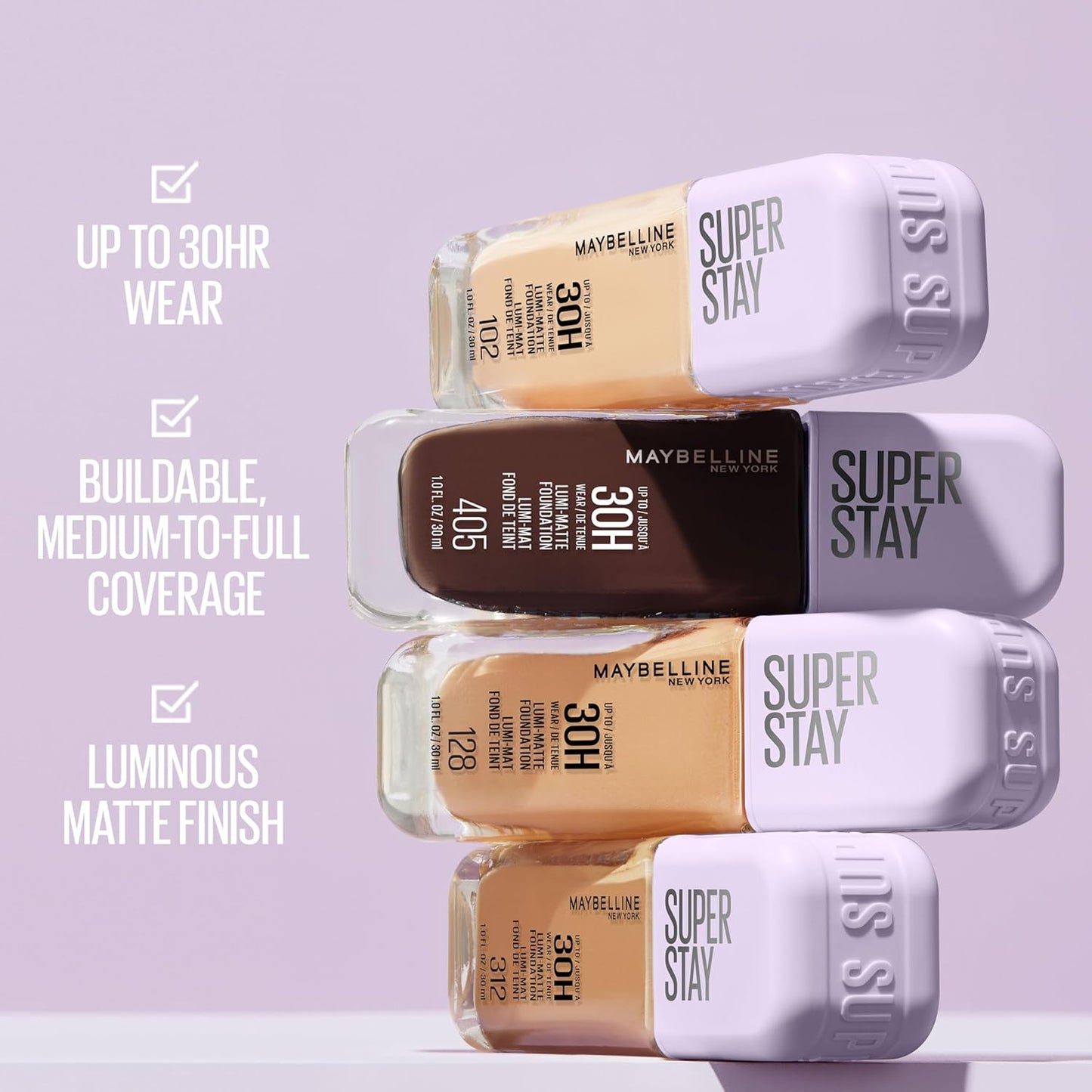 Maybelline Super Stay Lumi-Matte Foundation, Lightweight and Buildable Full Coverage Foundation Makeup For Up To 30HR Wear, 120, 1 Count