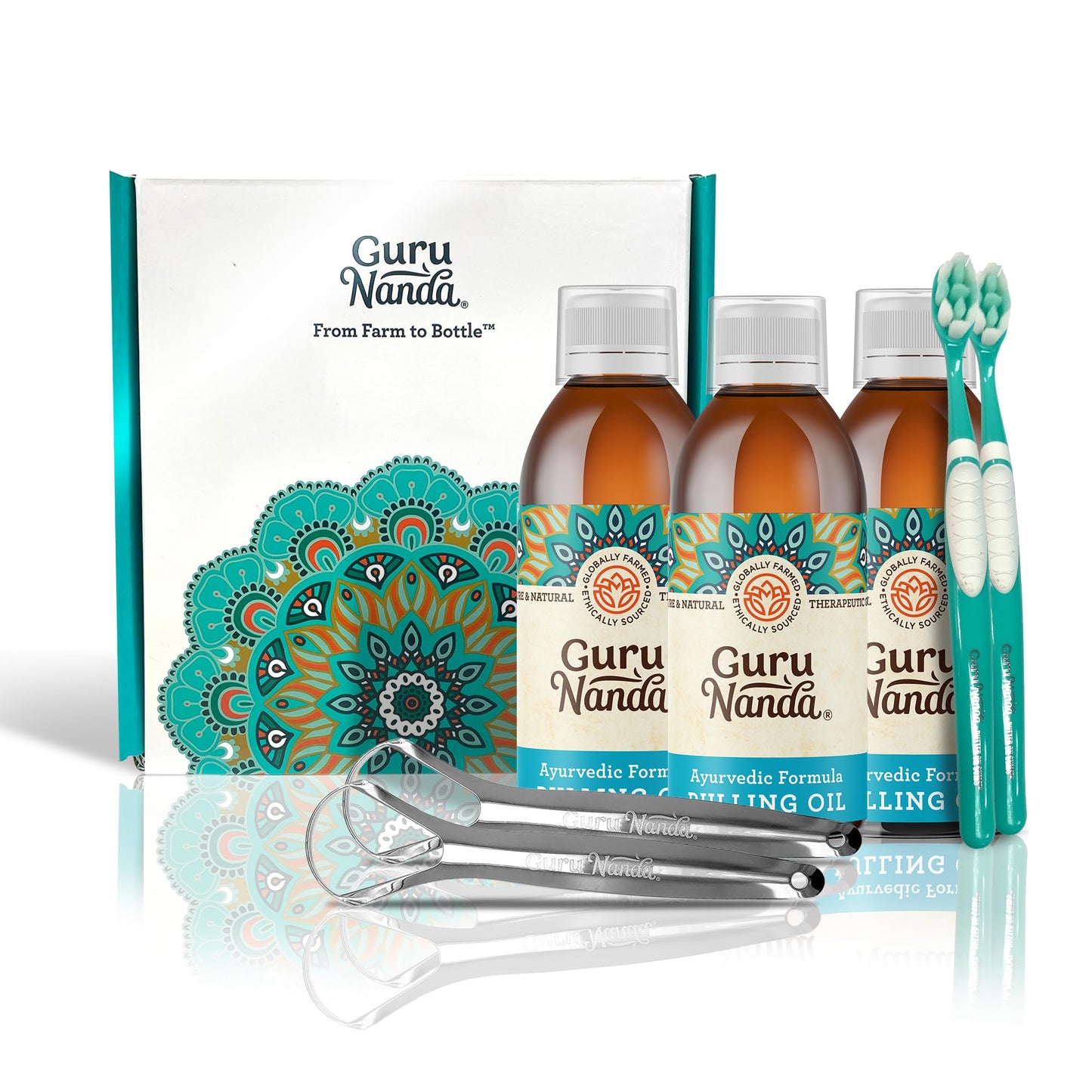 GuruNanda Original Oil Pulling Mouthwash, Promotes Deep Cleaning, with Coconut & Sesame for Teeth & Gum Health & Fresh Breath, Alcohol-Free, 8.45 Fl Oz