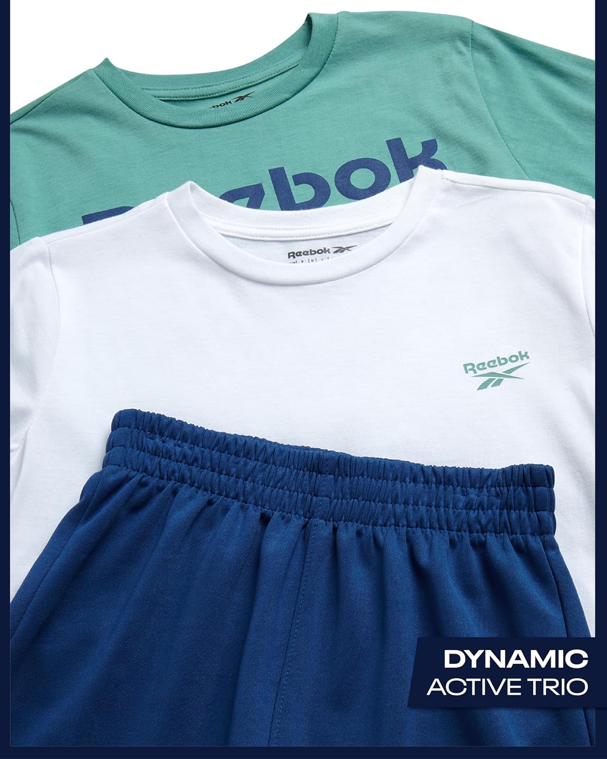 Reebok Boys Athletic Shorts Set - 3 Piece Summer Clothes Outfit with Graphic Tees and Boys Running Shorts for Active Kids