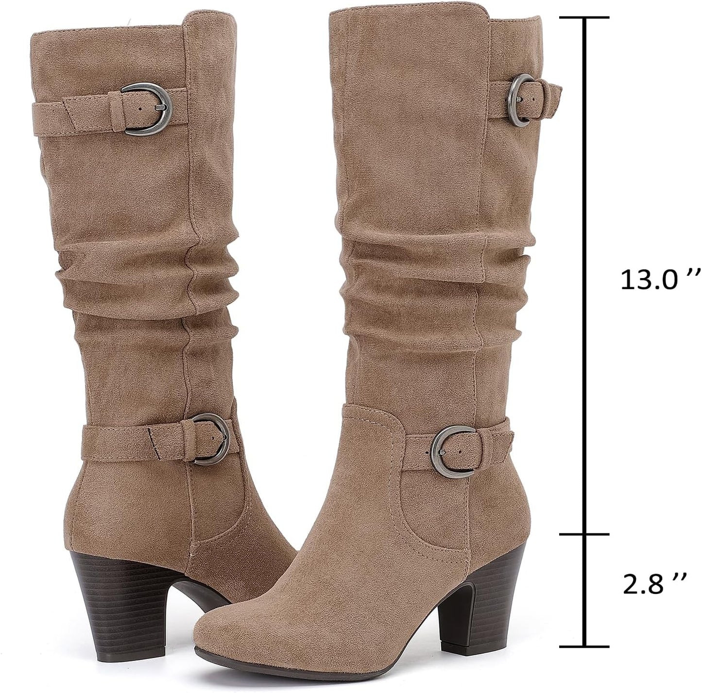 Women's Slouchy Knee High Boots with Chunky Heel, Pointed Toe, Comfortable and Fashionable Fall Winter Boots for Women.