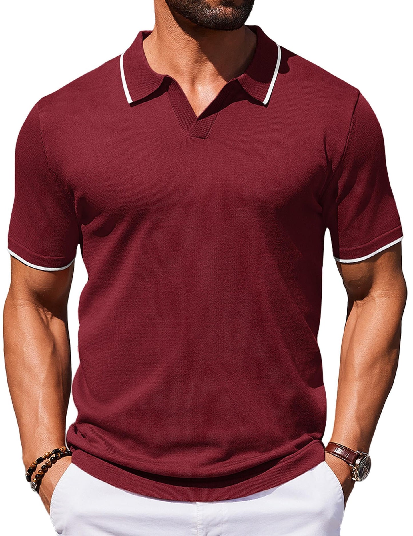 COOFANDY Mens Polo Shirts Short Sleeve Casual Knit Polo Shirt Vintage Golf T Shirts Old Money Tops
