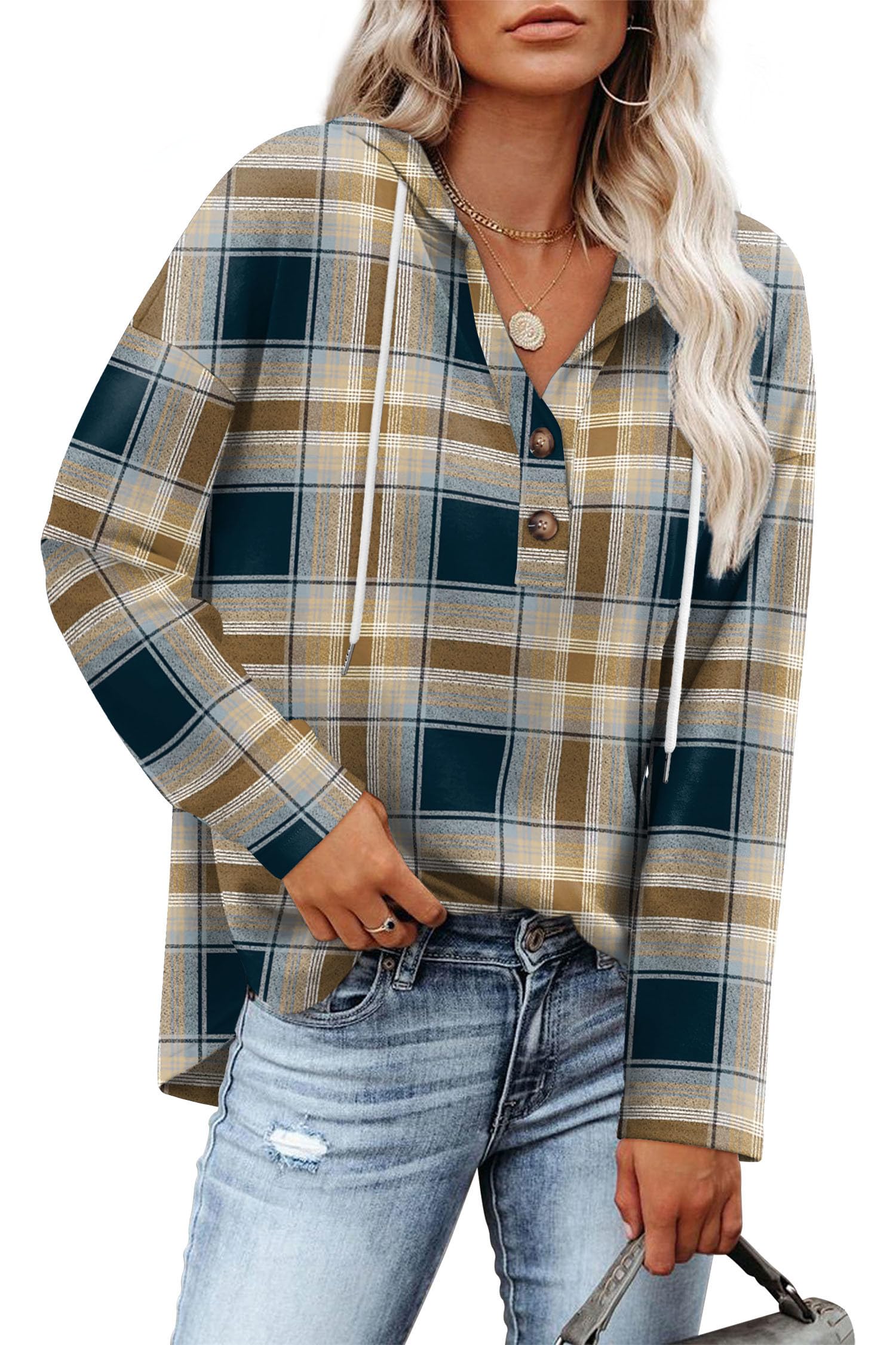 RUMIA Womens Tops V Neck Button Sweatshirt for Women Pullover Long SLeeve Shirts Fall Outfits 2025 Loose Fit S-3XL