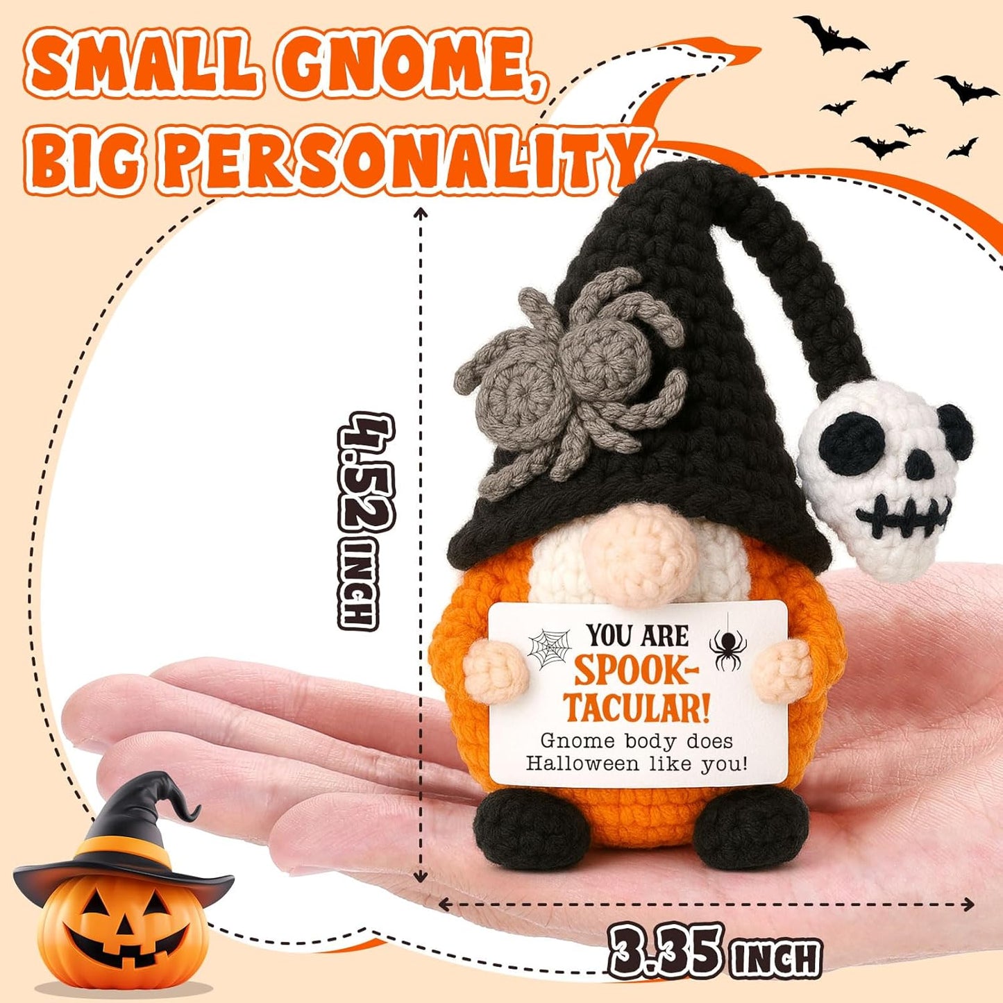Halloween Gnomes Boo Basket Stuffer Gifts for Women Men Him, Mini Gnome with Skull Spider Halloween Treats Non Candy Gift for Friends Teacher Teen Girls Coworkers, Crochet Basket Ghost Office Decor