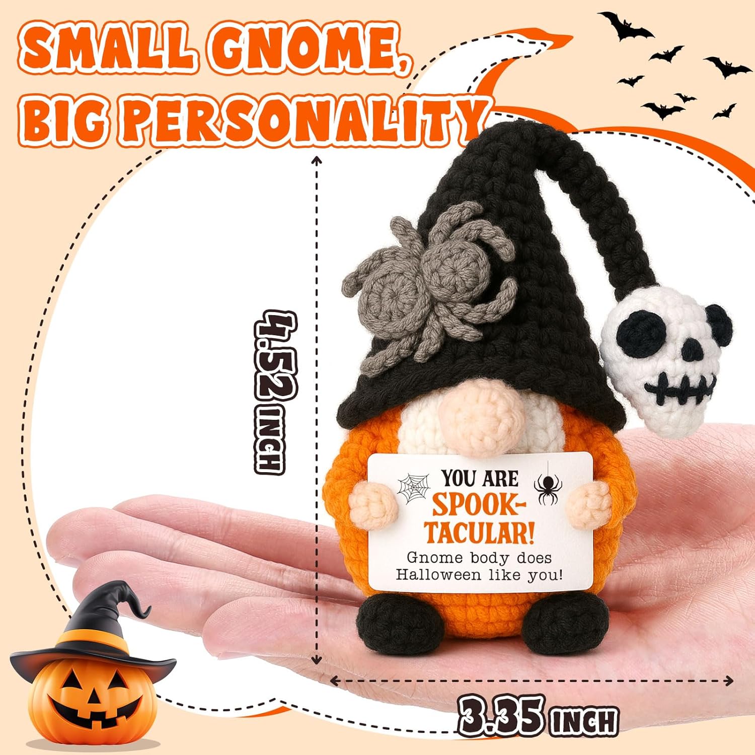 Halloween Gnomes Boo Basket Stuffer Gifts for Women Men Him, Mini Gnome with Skull Spider Halloween Treats Non Candy Gift for Friends Teacher Teen Girls Coworkers, Crochet Basket Ghost Office Decor
