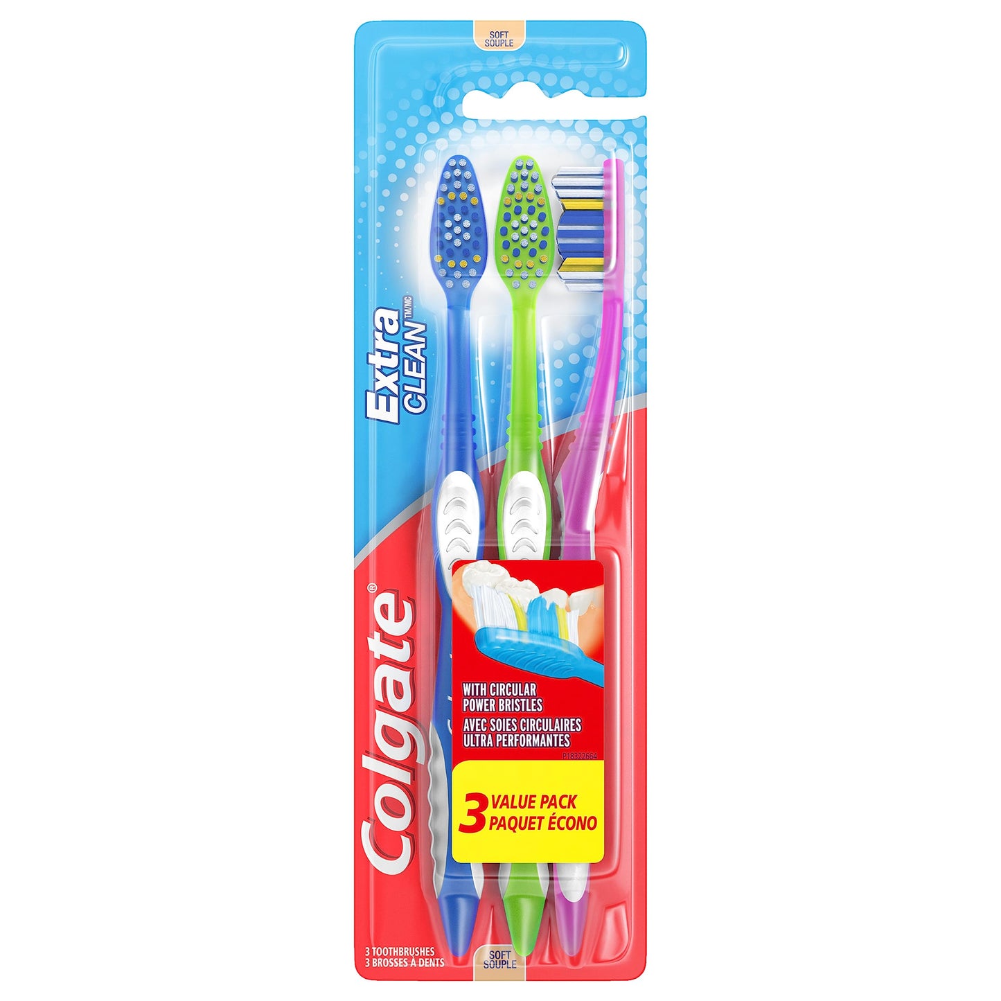 Colgate Extra Clean Toothbrush, Medium Bulk Toothbrush Pack, Adult Medium Bristle Toothbrushes with Ergonomic Handle and Circular Cleaning Bristles, Helps Remove Surface Stains, 6 Pack