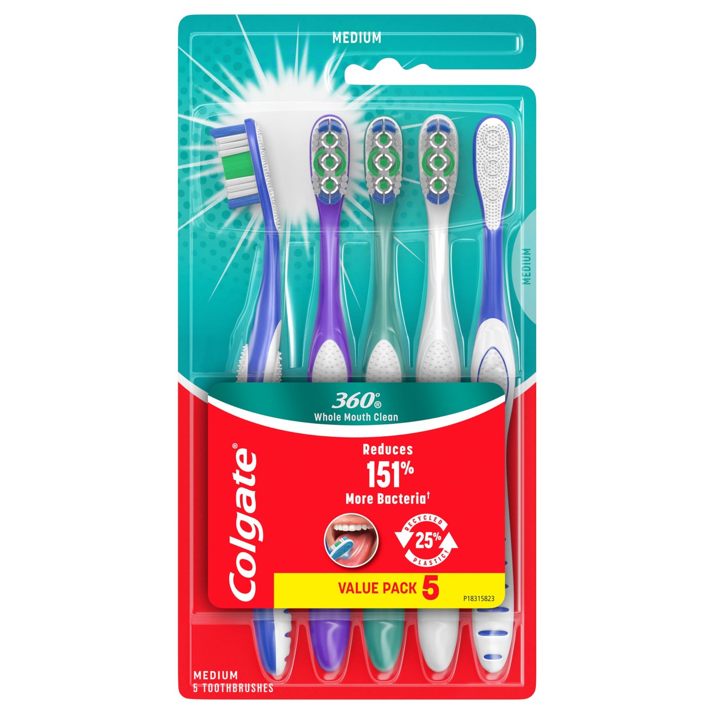 Colgate 360 Whole Mouth Clean , Medium Toothbrush for Adults, 4 Pack, Packaging May Vary
