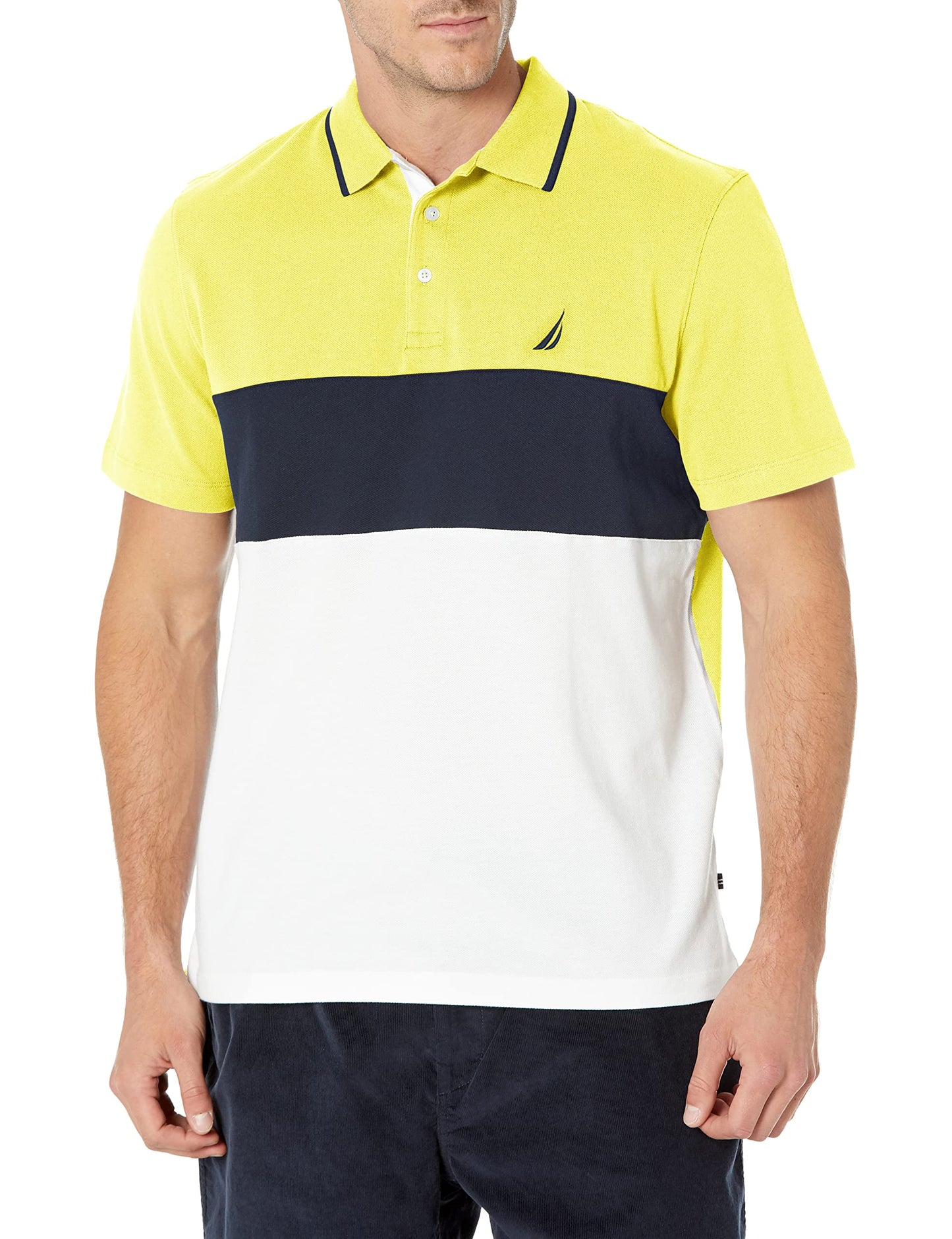 Nautica Men's Short Sleeve 100% Cotton Pique Color Block Polo Shirt