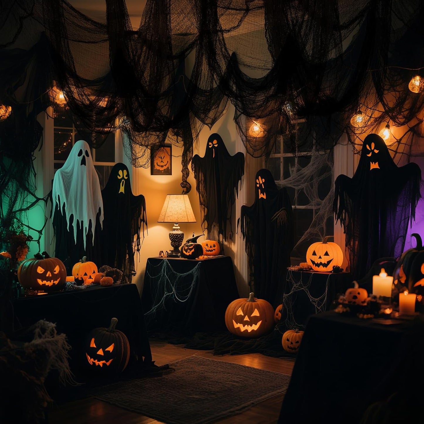 6 Pack Halloween Black Gauze Wall Decor,Outdoor Halloween Fake Spider Web Decorations Webbing,Cobwebs Mesh Spooky Fabric,30X72 in Black Cheesecloth for Haunted House Indoor Creepy Cloth Backdrop