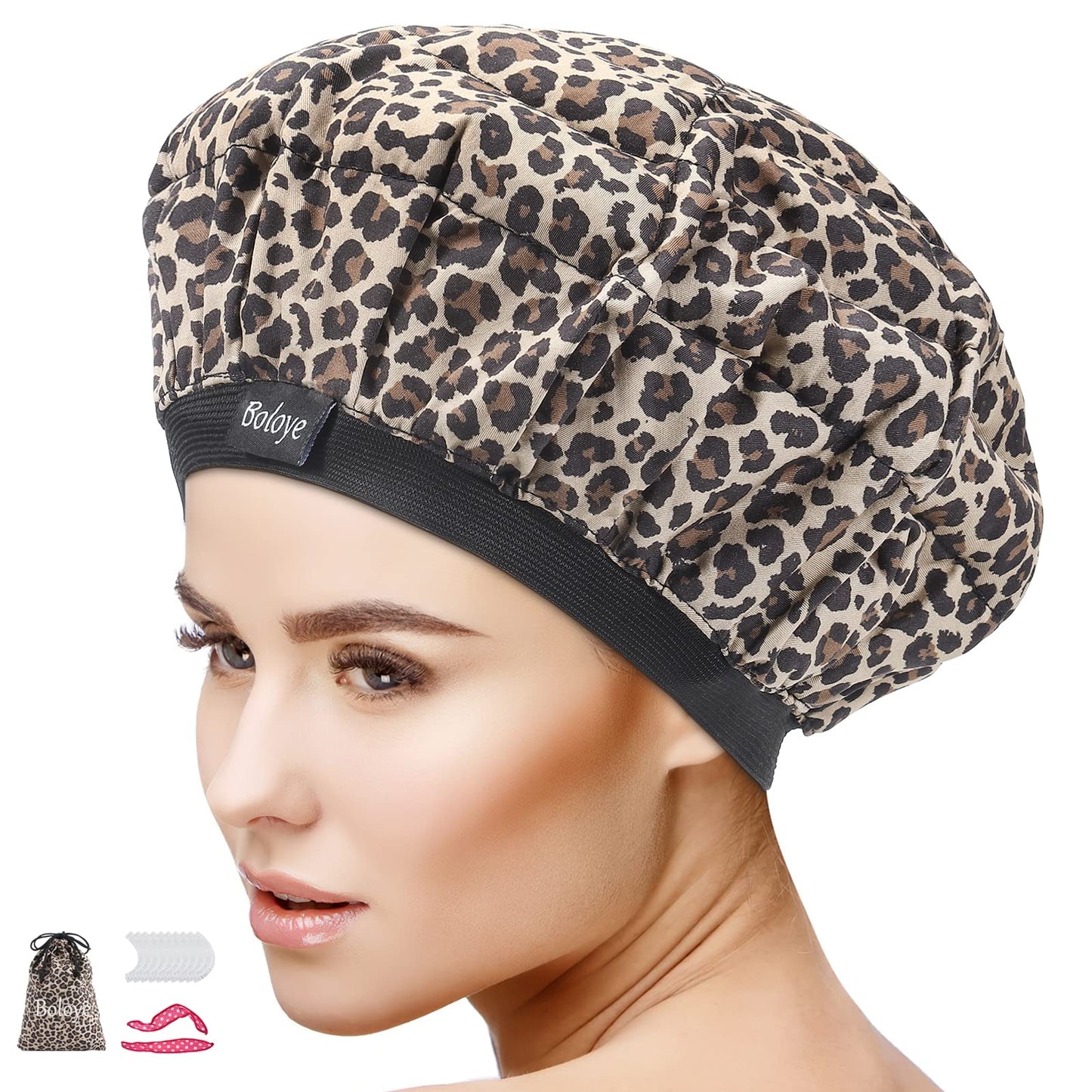 Flaxseed Deep Conditioning Heat Cap - Boloye Cordless 100% Safe Microwave Hot Cap for Natural Curly Textured Hair Care, Drying, Styling, Curling, Universal size (10 PCS One-time shower cap) (Black)