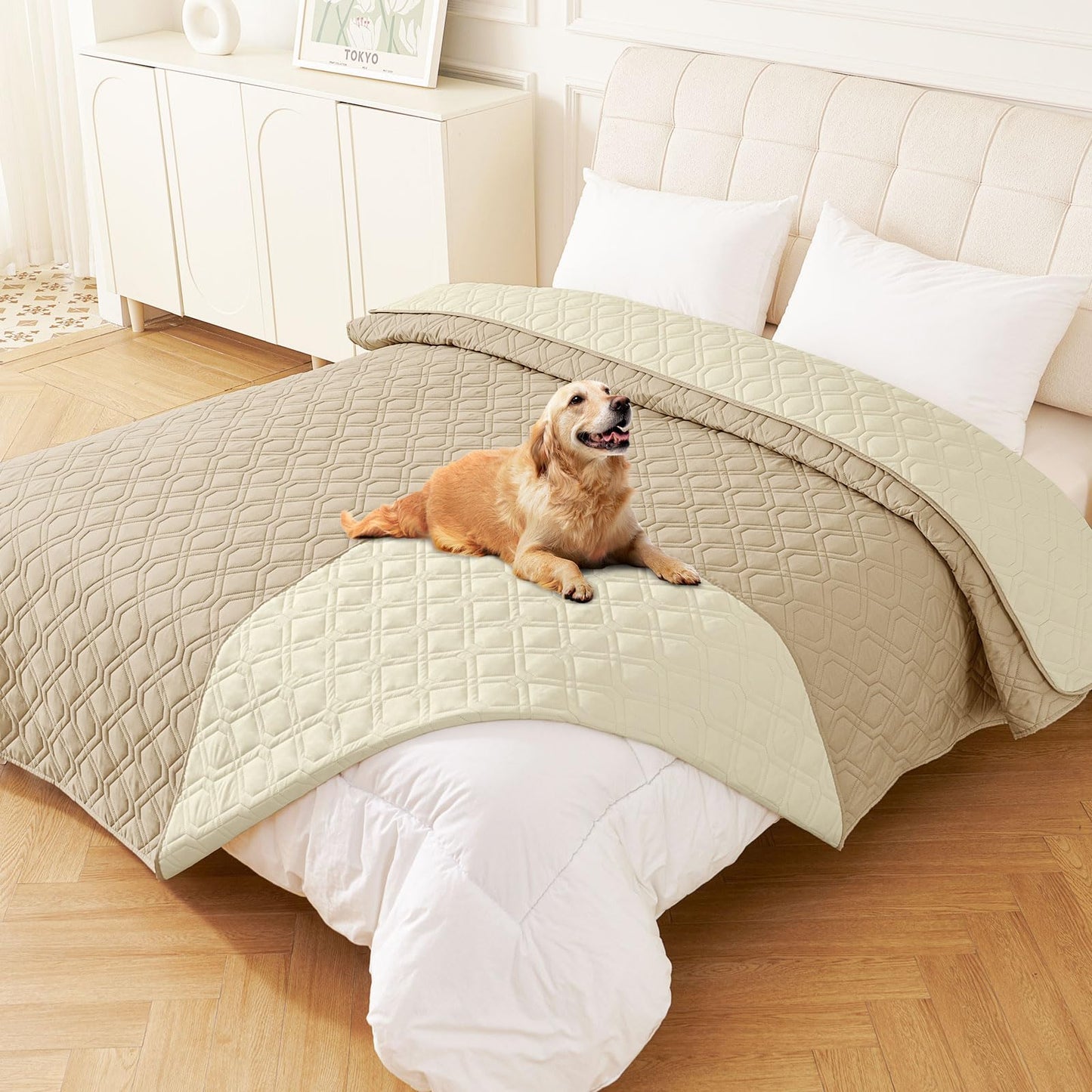 hyha Waterproof Dog Bed Blanket, Soft Pet Blankets, Waterproof Couch Cover for Dogs, Reversible Sofa Covers Washable for Furniture (30x70 Inch, Grey/Dark Grey)