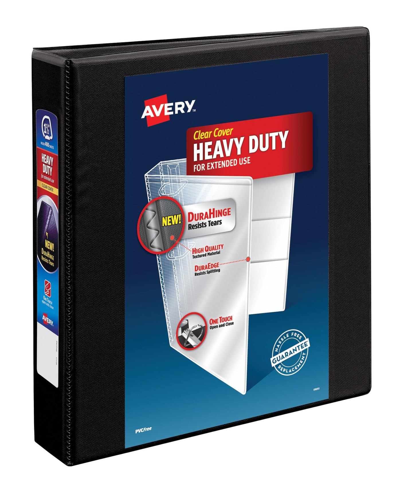 Avery Heavy-Duty 3 Inch Binders 3 Ring, View Binder, 1.5 Inch EZD Ring, Black, Sturdy (79693)