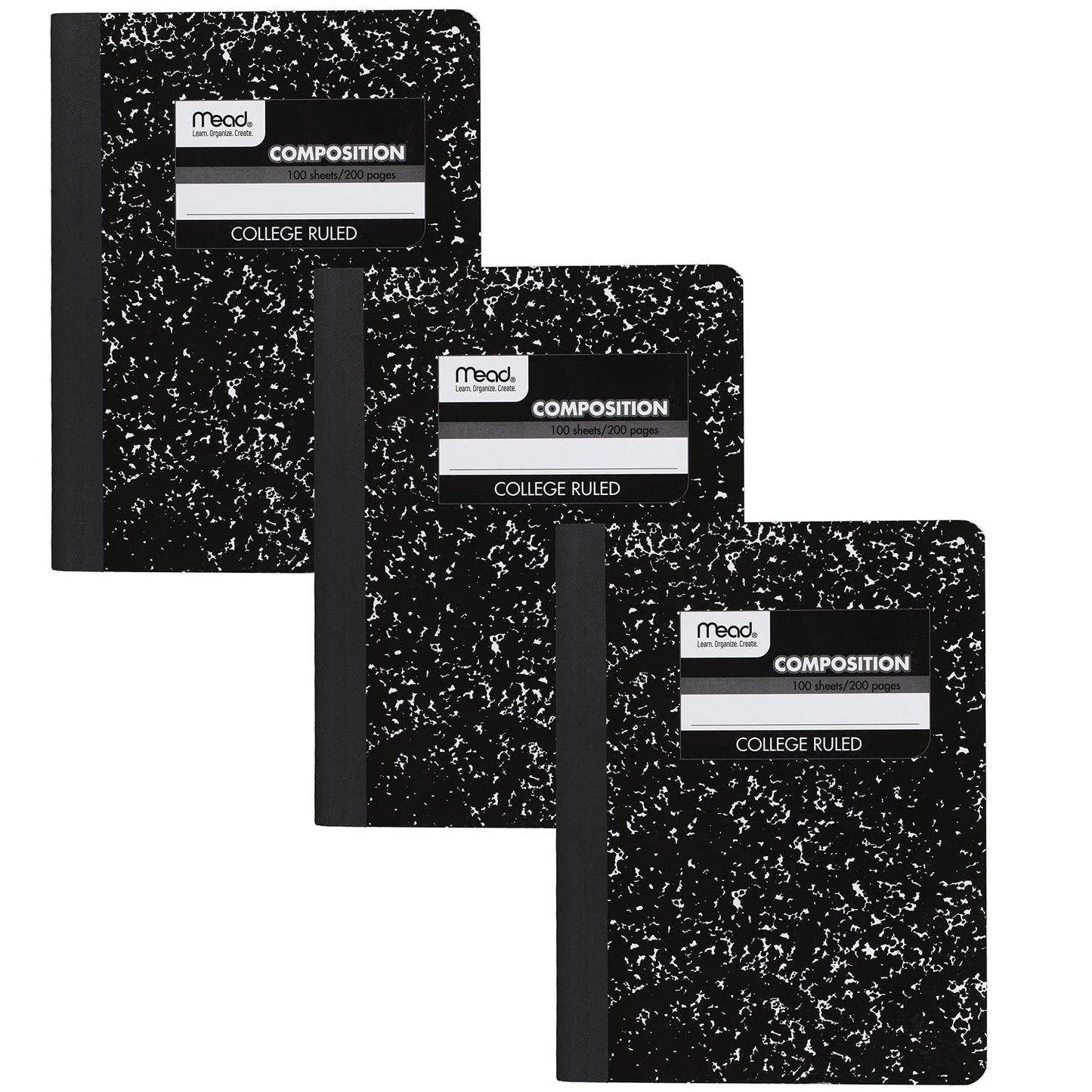Mead Composition Notebook, 12 Pack, College Ruled Paper, 7-1/2" x 9-3/4", 100 Sheets per Comp Book, Black Marble (72938)