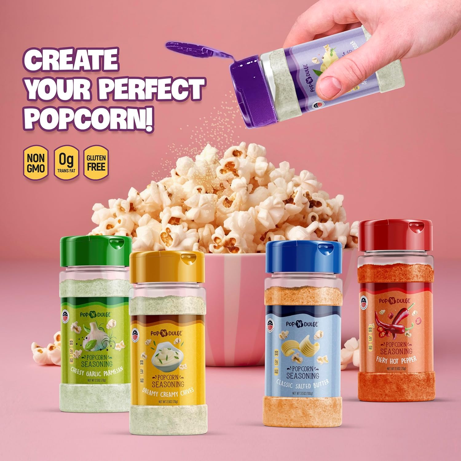Popcorn Seasoning Popcorn Flavoring Variety Pack Gifts Set of 5 Popcorn Salt 2.5 OZ Shakers, Non-GMO Toppings, Movie Night Supplies Gift Basket, Popcorn Gift Set, Gift Ideas