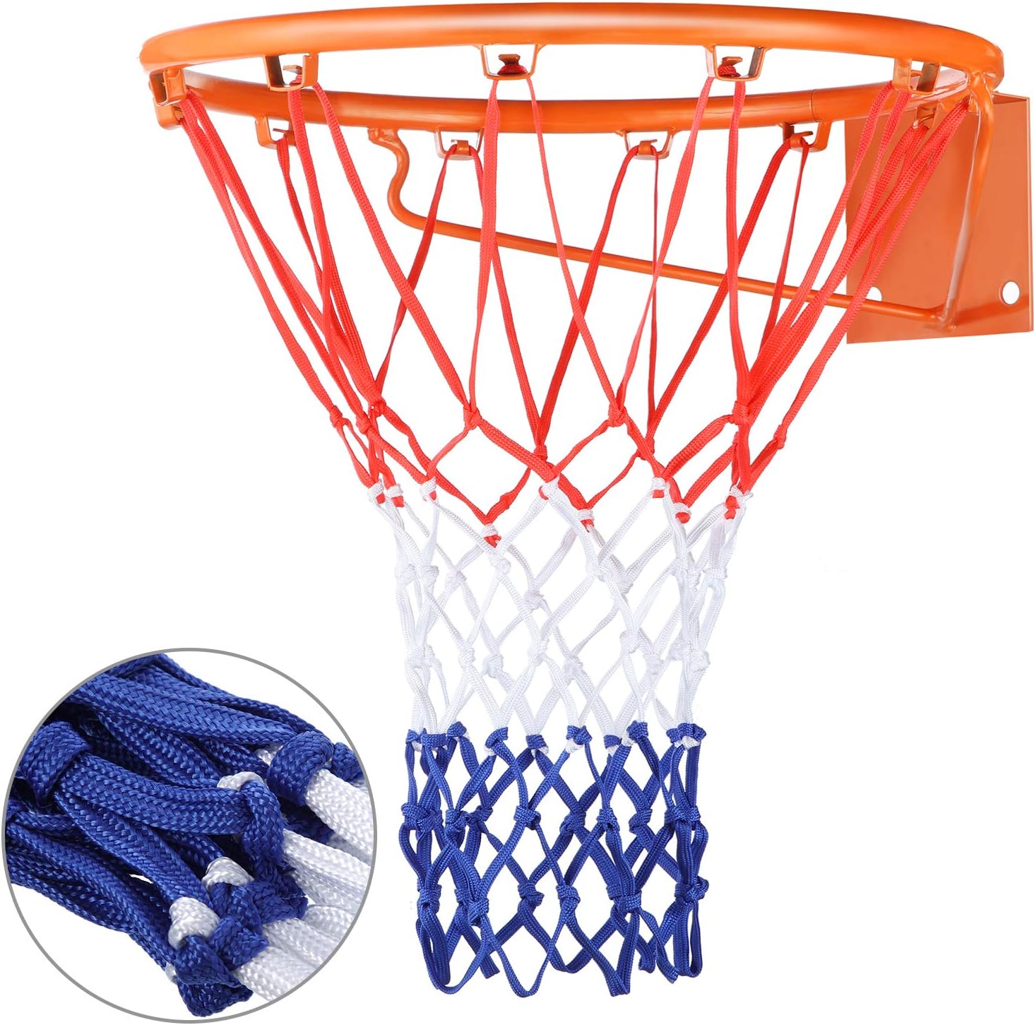Hsei Heavy Duty Basketball Net Replacement All Weather Basketball Net Fits Standard Indoor or Outdoor, 12 Loop (Red, White, Blue)