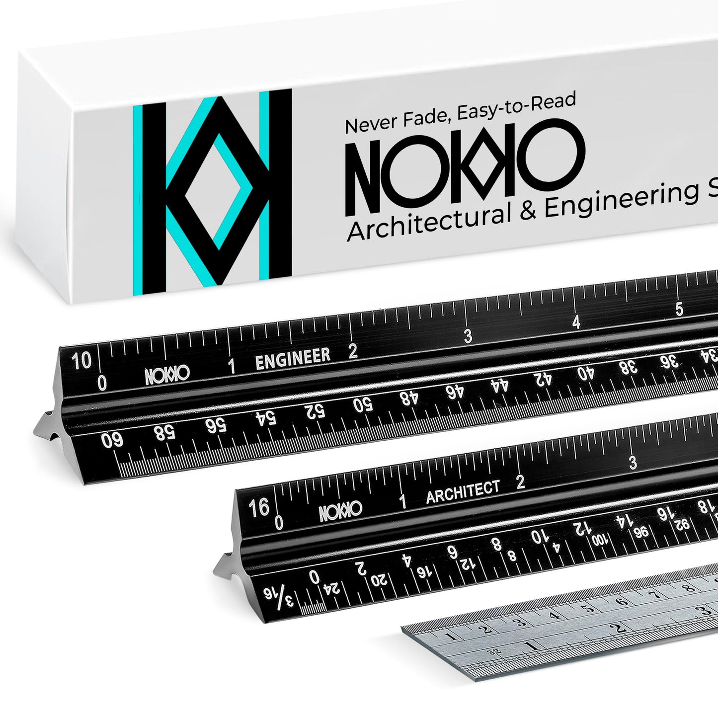 NOKKO 12 Inch Architectural Scale Ruler - Imperial Measurements, Professional Aluminum Drafting Tools for Architects, Engineers, Interior Designers, Students, and DIY Projects - Architecture Supplies
