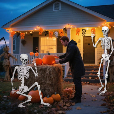 5.4Ft/165cm Skeleton Decor,Halloween Skeleton Life Size Skeleton Realistic Plastic Human Bones with Movable Joints for Halloween Dia de Los Muertos Decoration (Gray, 5.4ft)