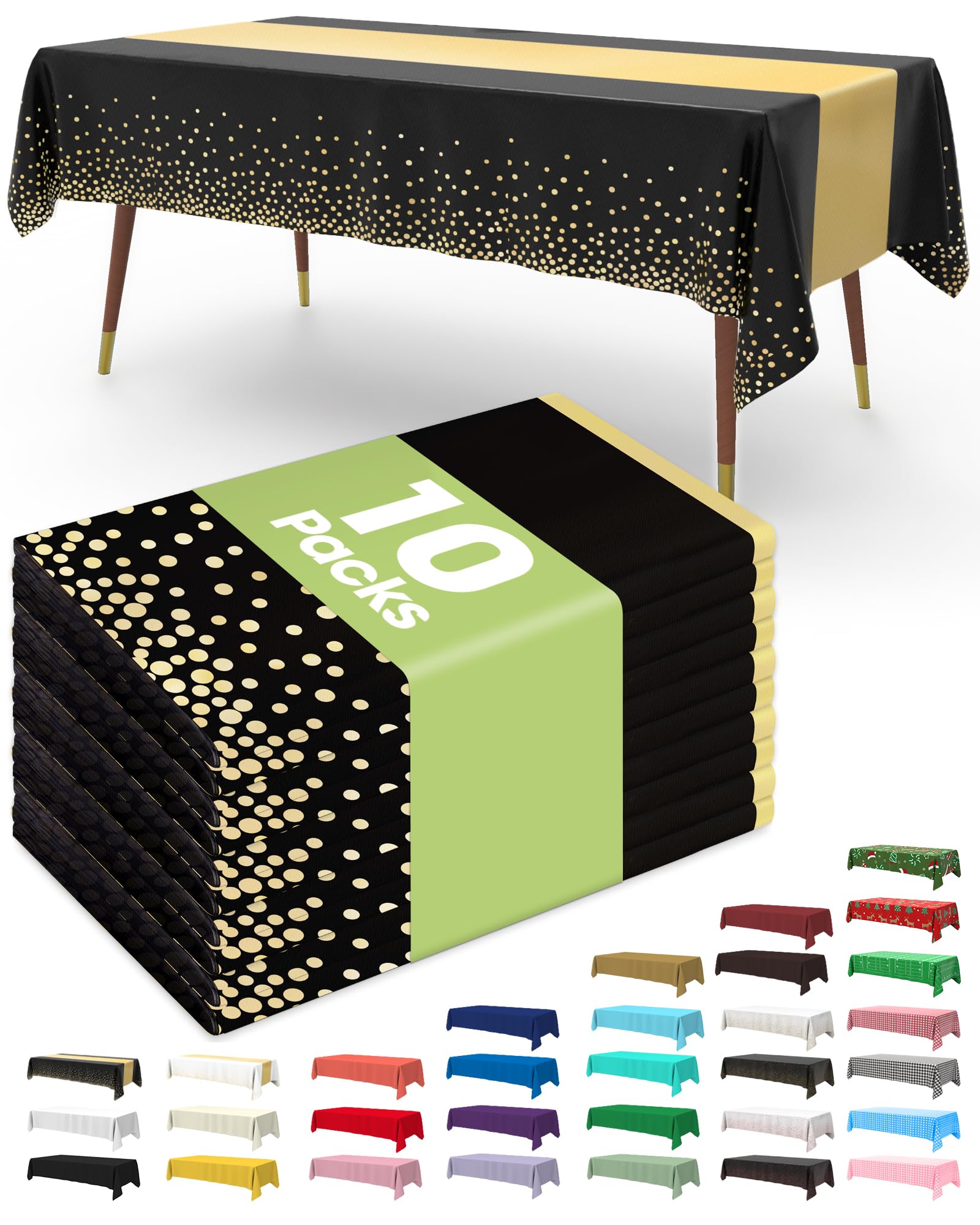 Pureegg Plastic Table Cloth Disposable 10 Pack, 54 x 108 Inch Table Cloths, Party, Picnic, Wedding, Decorative Tablecloths, Rectangle, White Plastic Cover, Leakproof & Sturdy, White