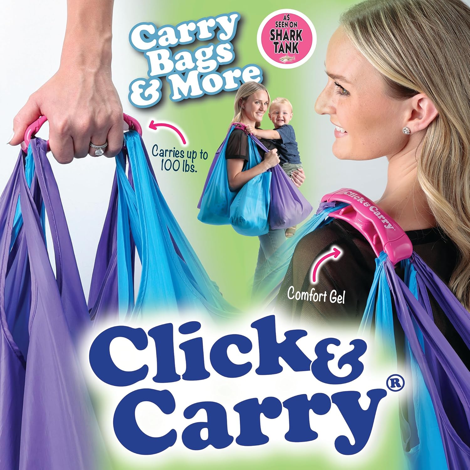 Click & Carry Grocery Bag Carrier with Soft Cushion Grip. Use as a Hands Free Grocery Bag Carrier, Plastic Bag Holder, Sports Gear Carrier & More. Click and Carry with Ease (Red, 1 Pack)