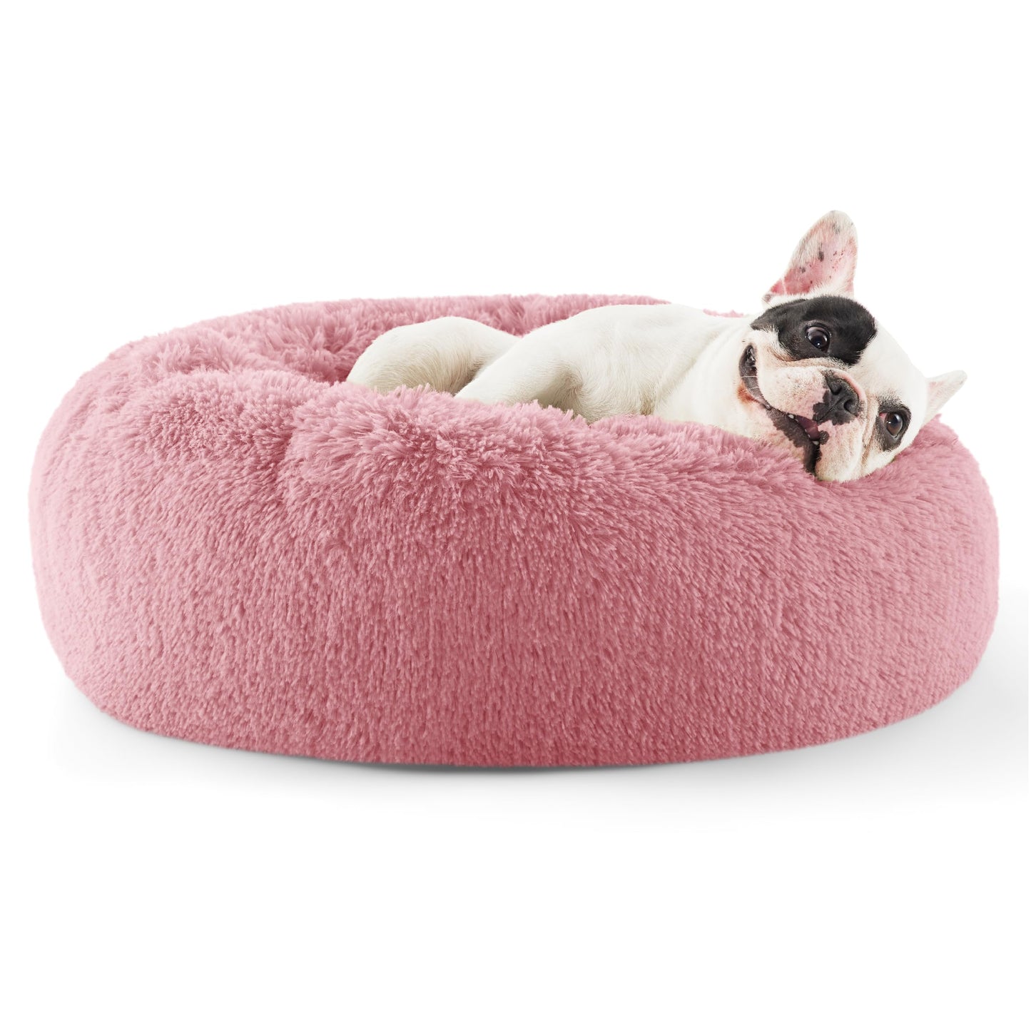 Bedsure Calming Dog Bed for Small Dogs - Donut Washable Small Pet Bed, 23 inches Anti-Slip Round Fluffy Plush Faux Fur Large Cat Bed, Fits up to 25 lbs Pets, Camel
